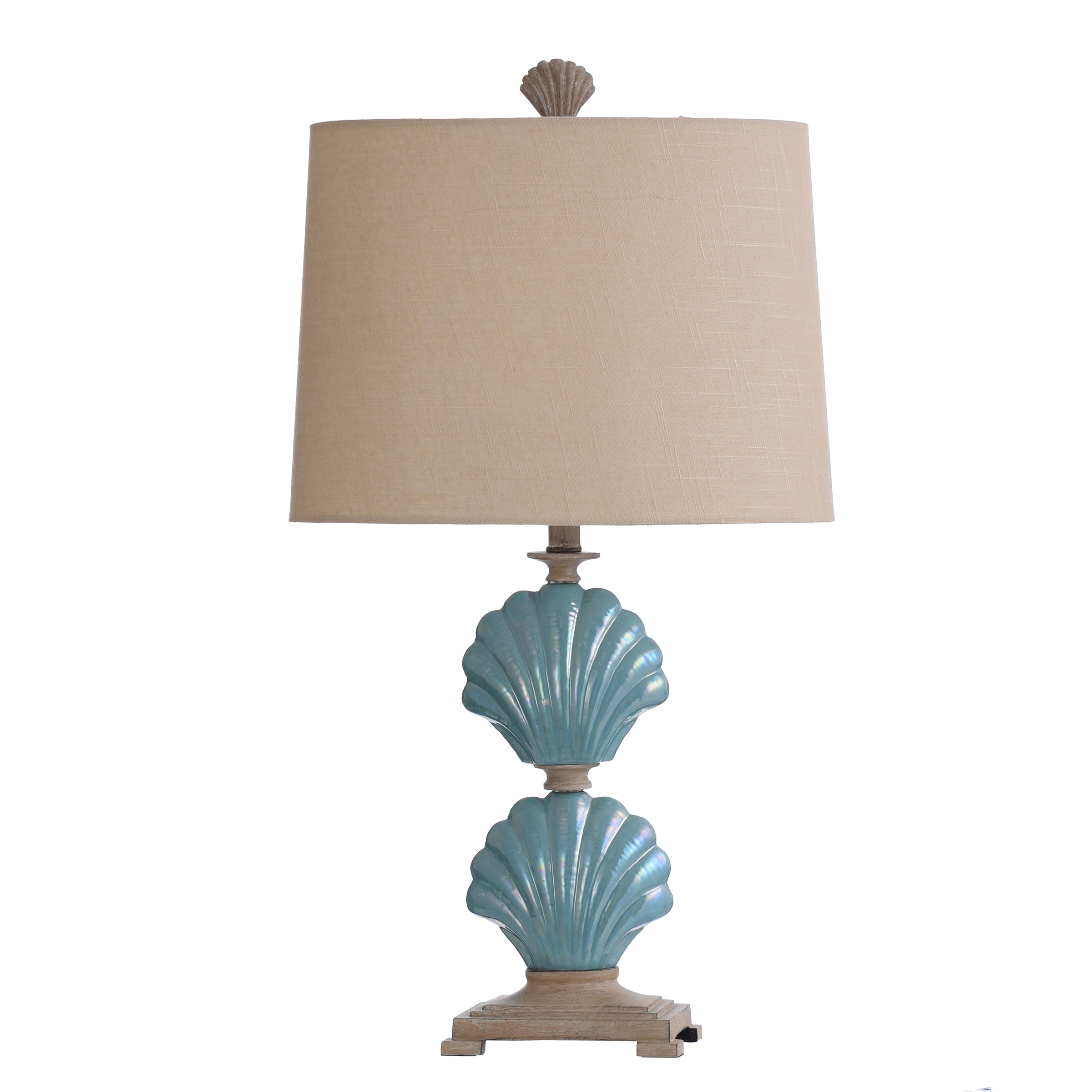 StyleCraft Gili Beach Light Blue Ceramic Table Lamp - White Hardback Fabric Shade - Mycitystee