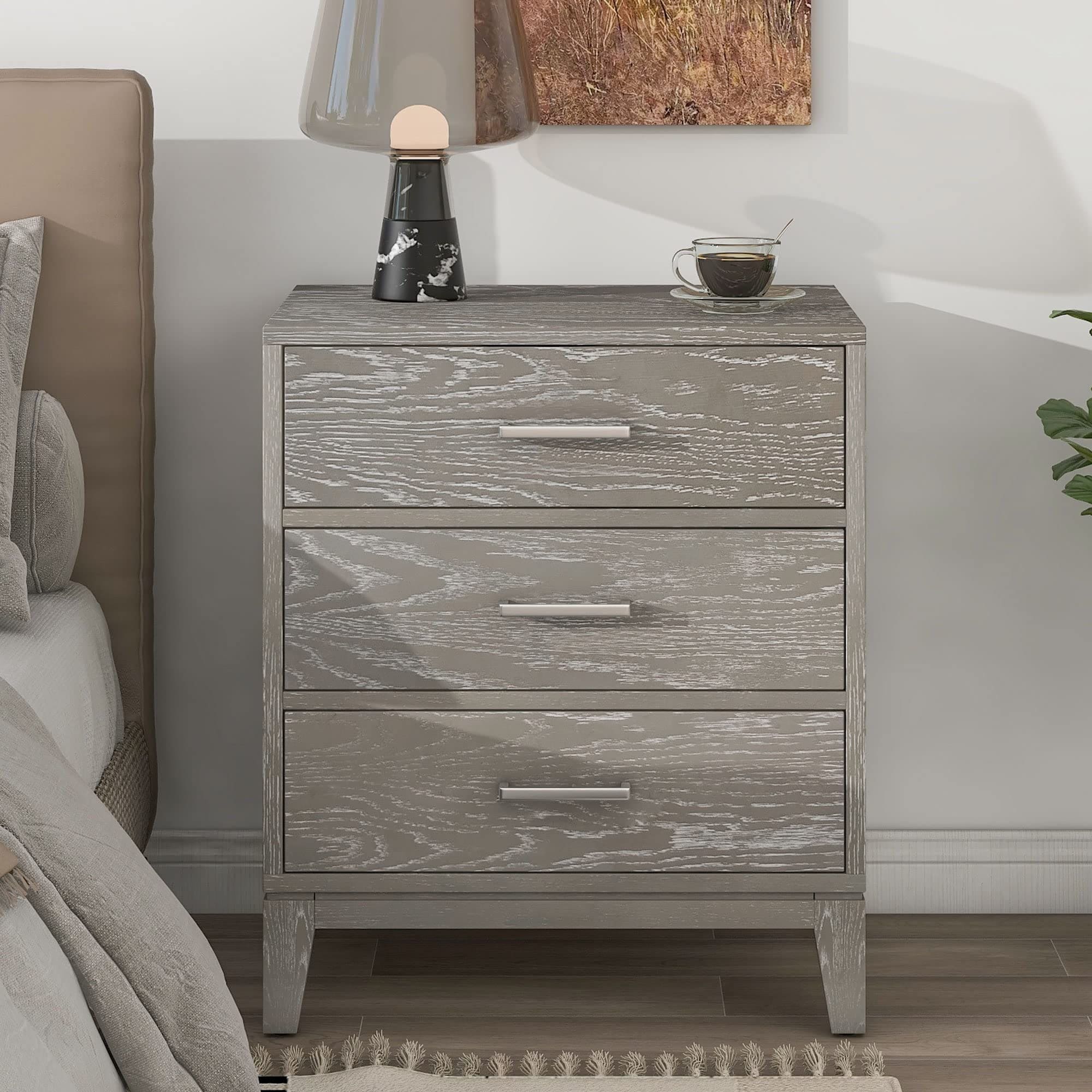 Dresser for Bedroom with 3 Drawers， Tall Dresser with Wooden Top and Wood Frame， Wooden Storage Drawer Dresser and Chest - - 37668721 - Mycitystee