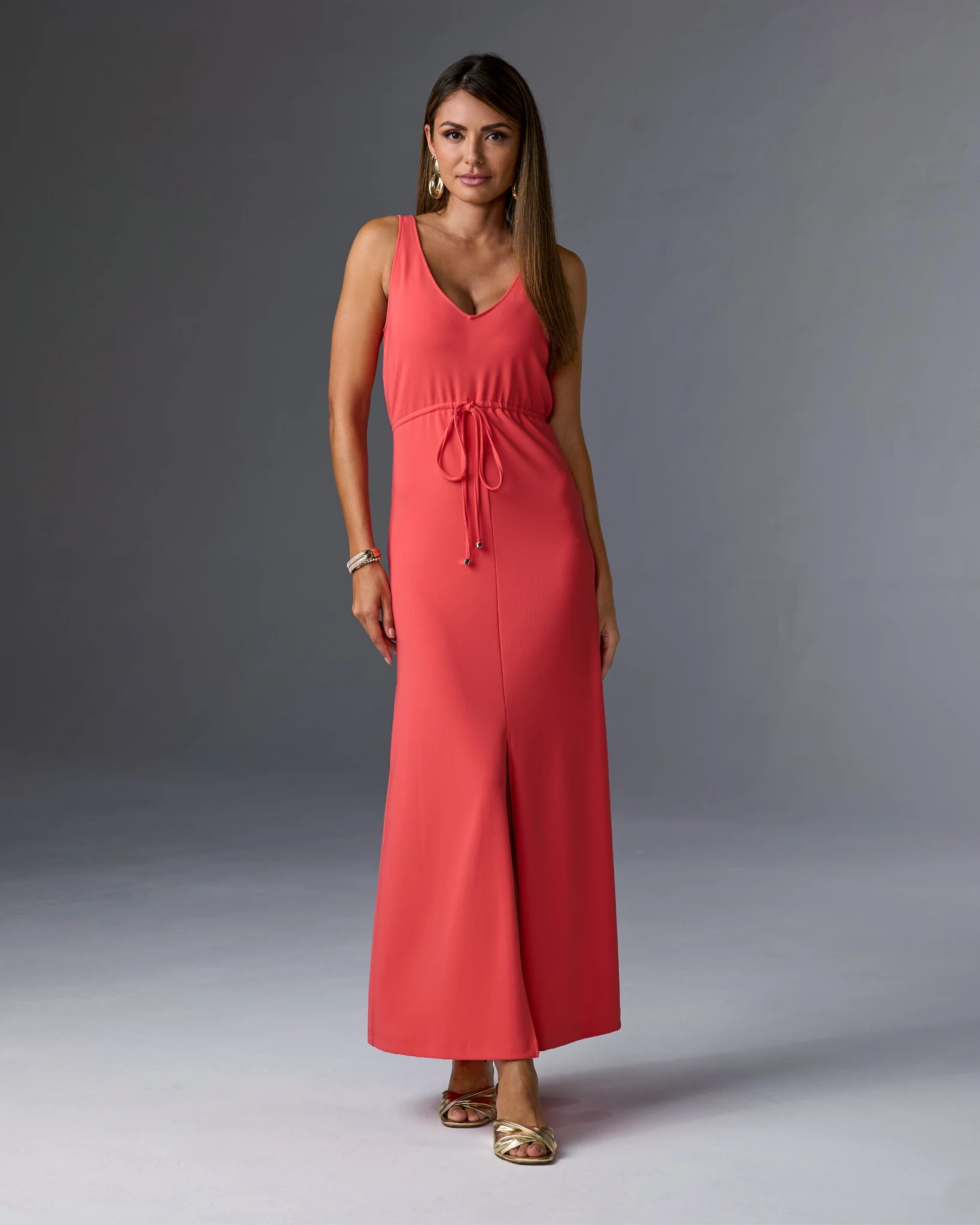 Beyond Travel Sleeveless Drawstring Maxi Dress Cayenne - Mycitystee