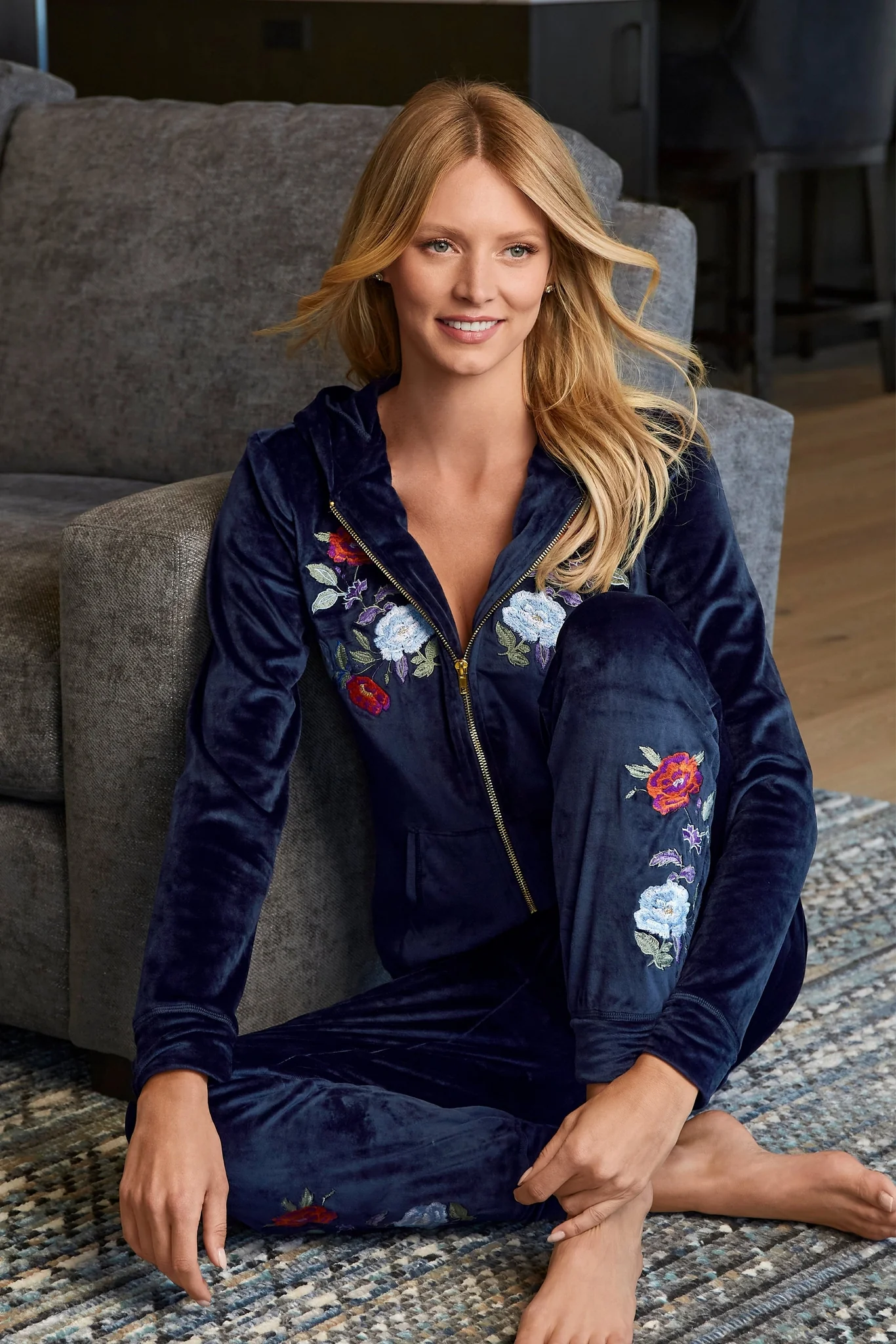 Embroidered Velour Jacket Navy Multi - Mycitystee