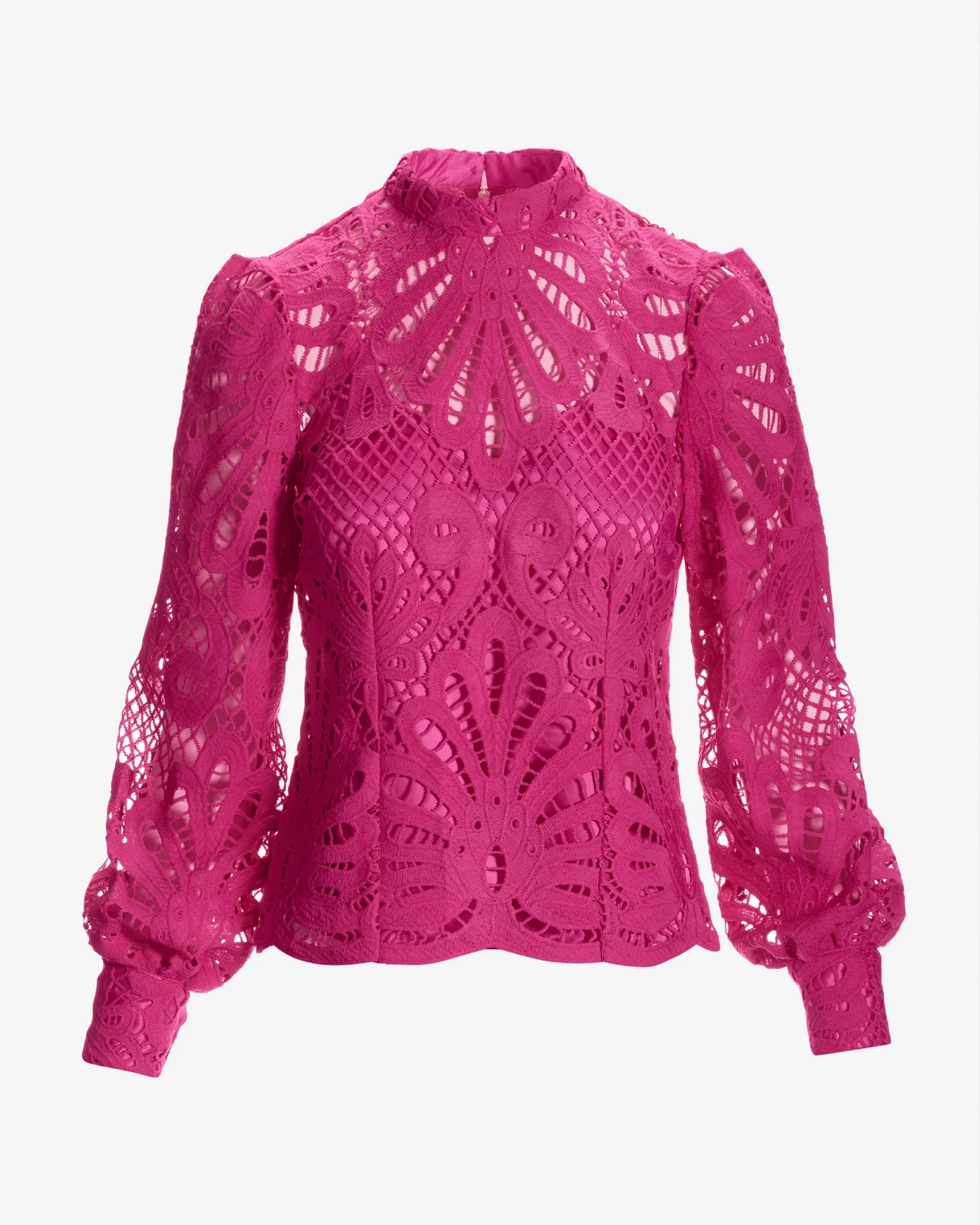 Mock Neck Lace Blouse Raspberry Rose - Mycitystee