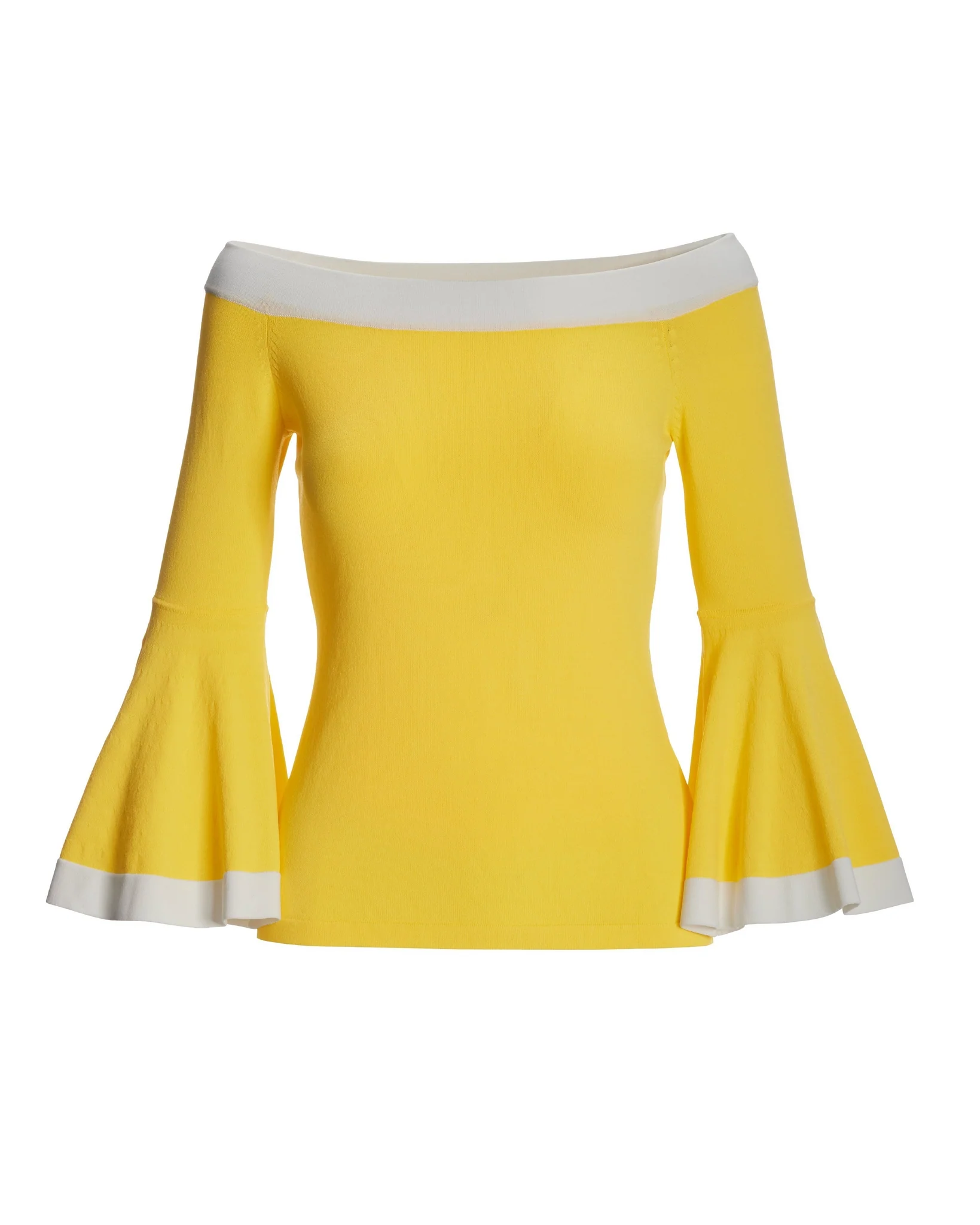 Color Block Flare Sleeve Sweater Yellow/White - Mycitystee