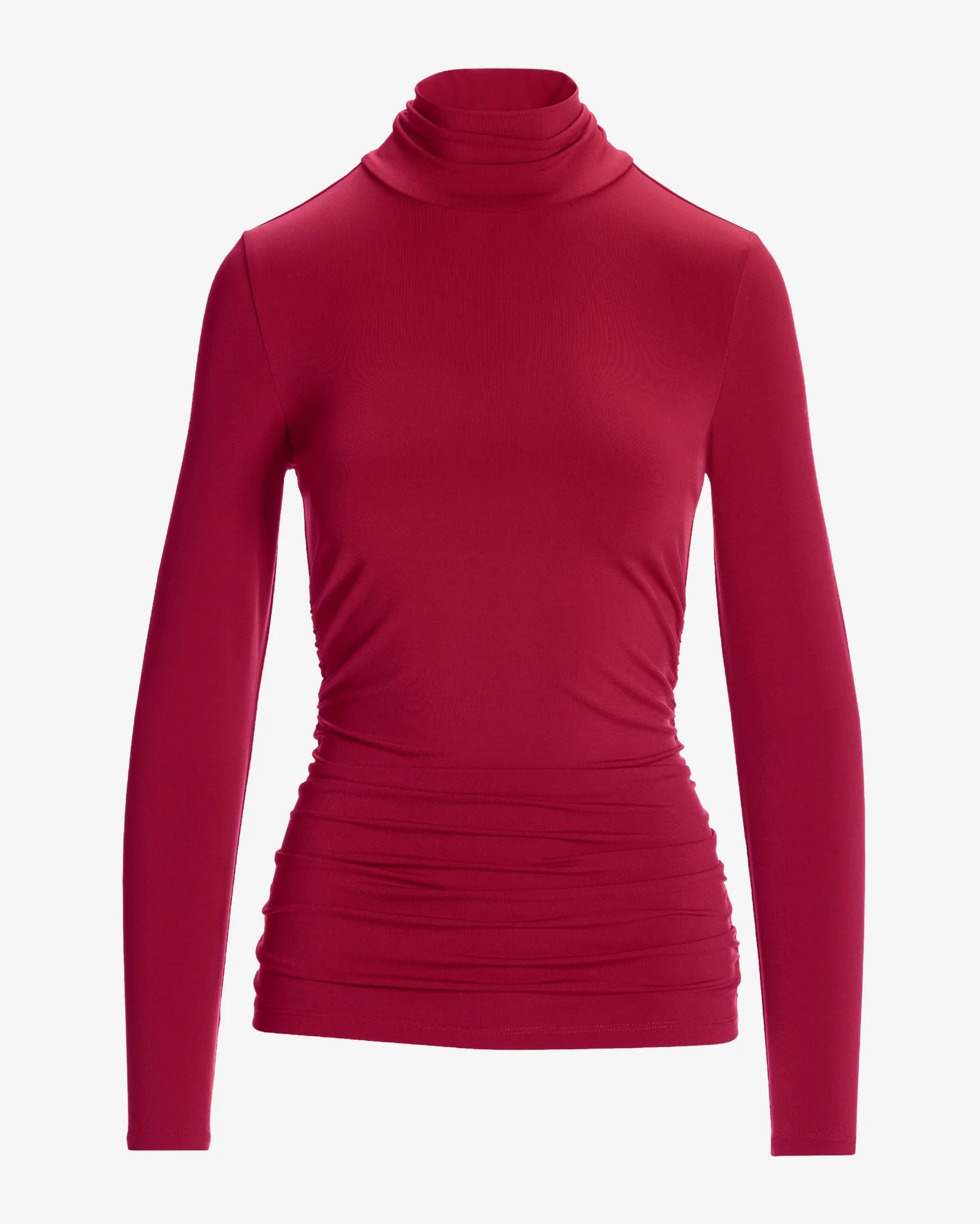 So Chic Ruched Turtleneck Top Rumba Red - Mycitystee
