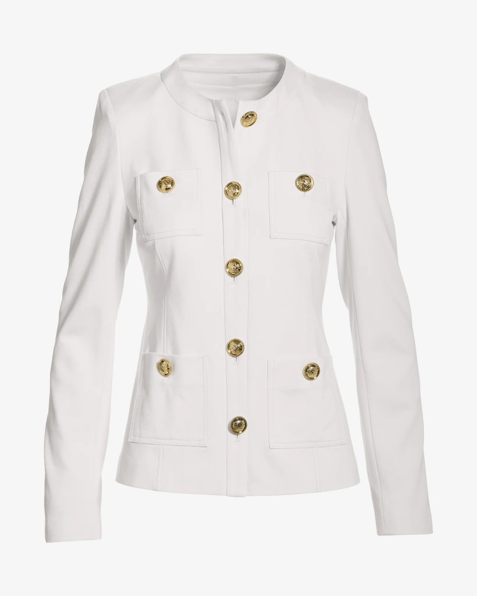 Ultimate Ponte Crest Button Collarless Jacket Off White - Mycitystee