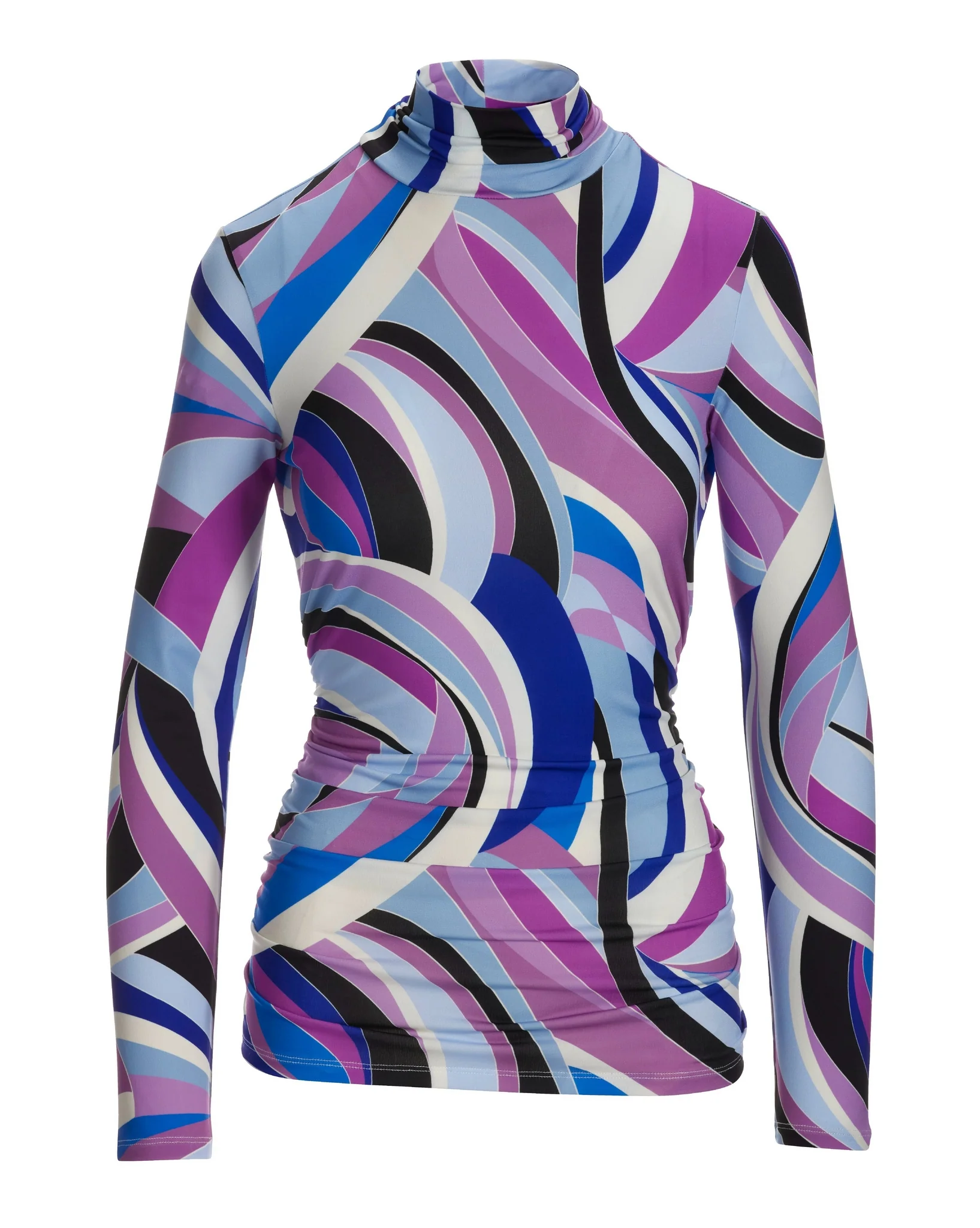 So Chic Aspen Abstract Ruched Turtleneck Top Blue/Purple - Mycitystee