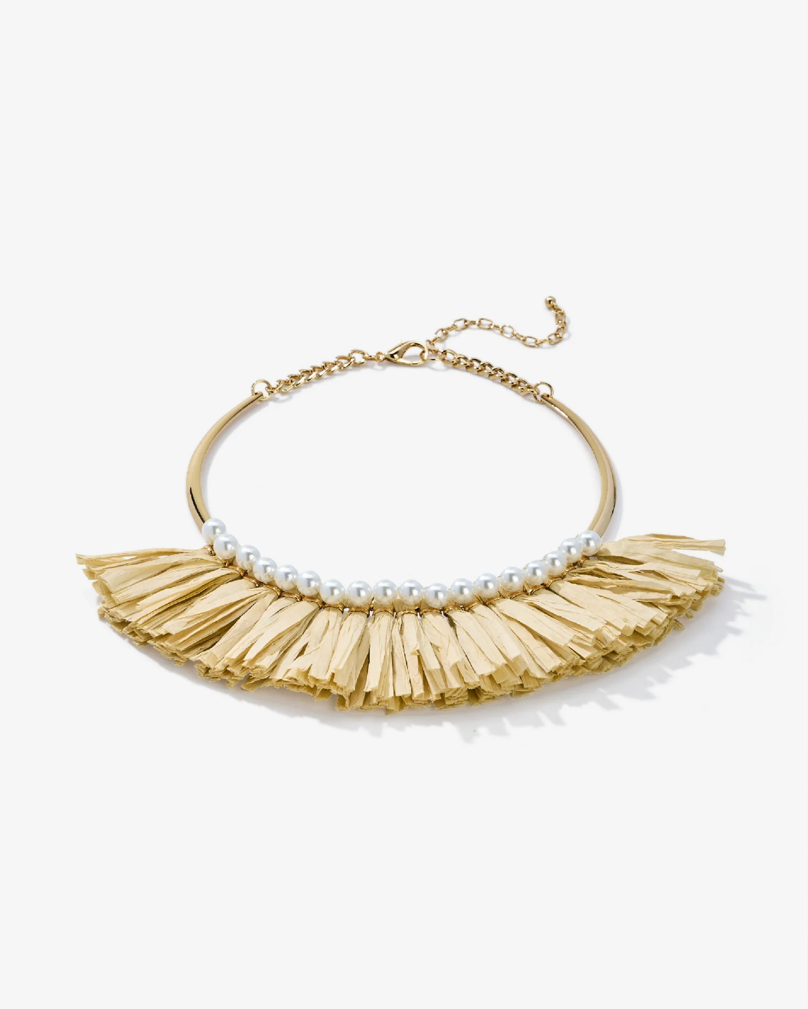 Pearl and Raffia Necklace Gold Multi - Mycitystee