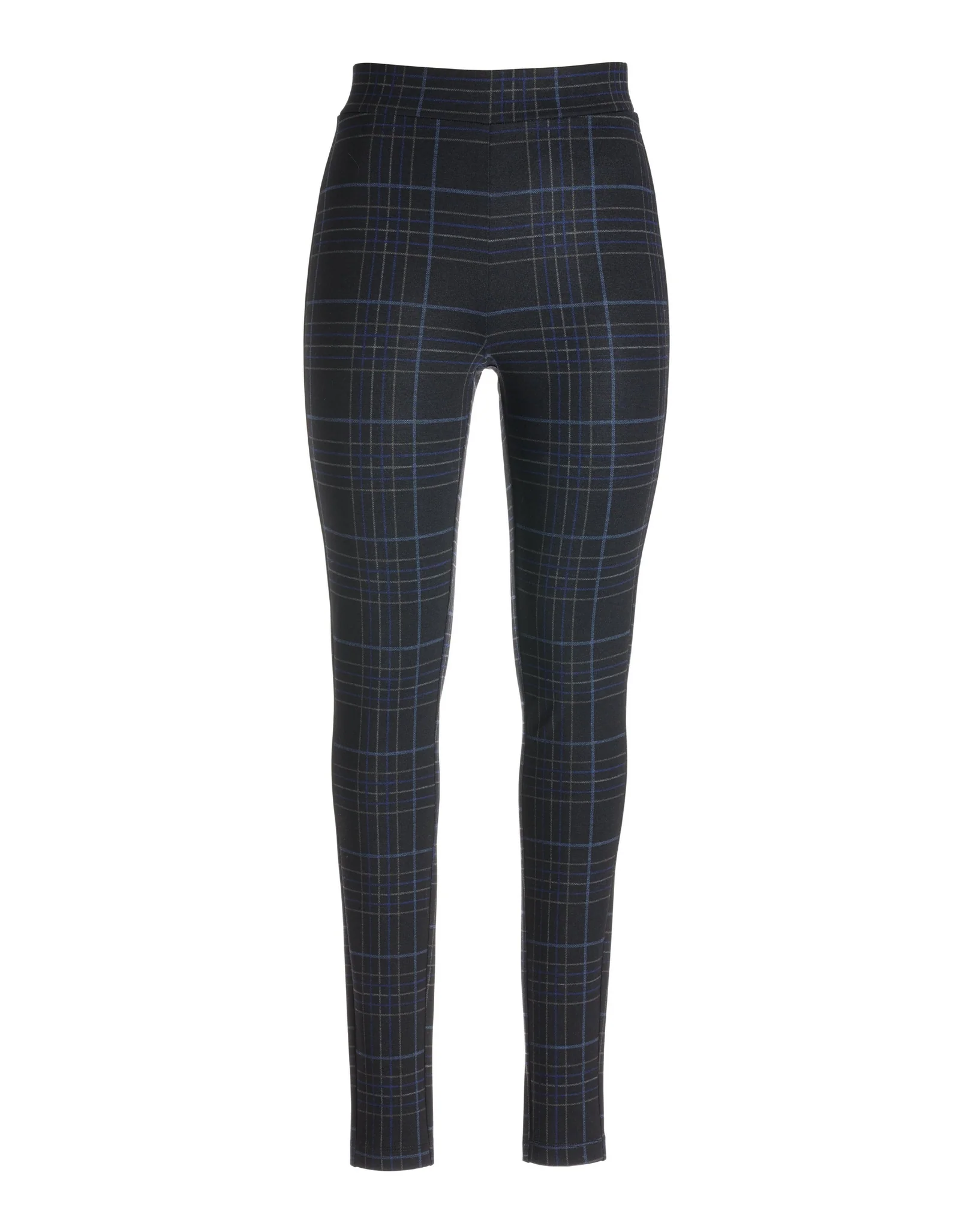 Aspen Plaid Knit Pull On Ponte Legging Black/Light Blue - Mycitystee