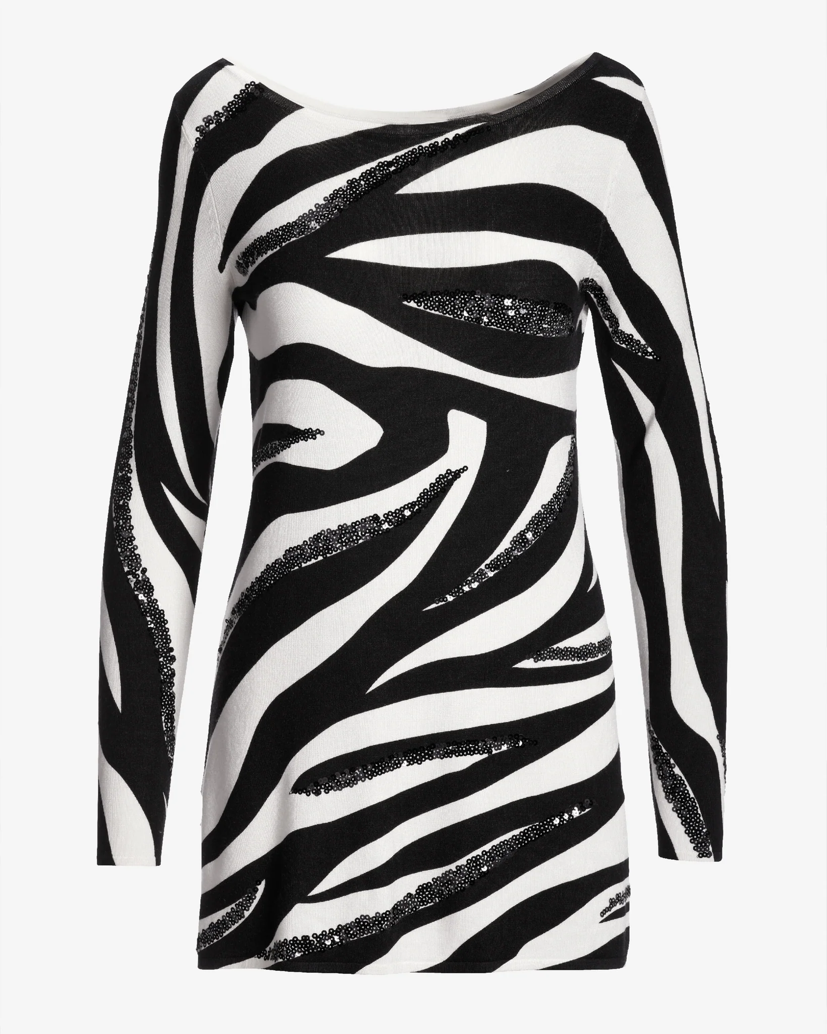 Zebra Shine Boatneck Tunic Sweater Black/White - Mycitystee