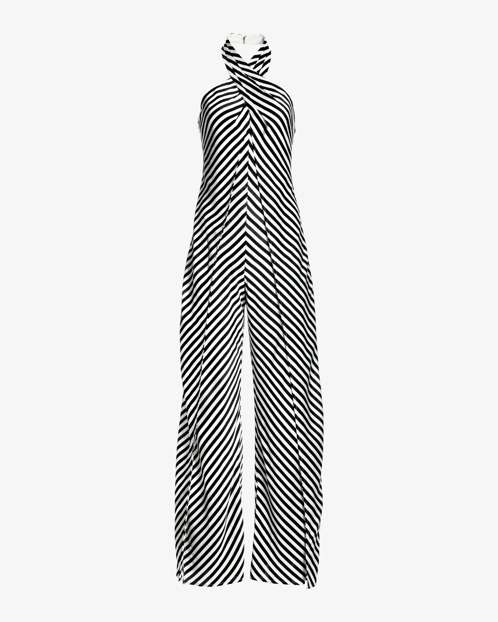 Contrast Stripe Woven Overlay Halter Jumpsuit Black/White - Mycitystee