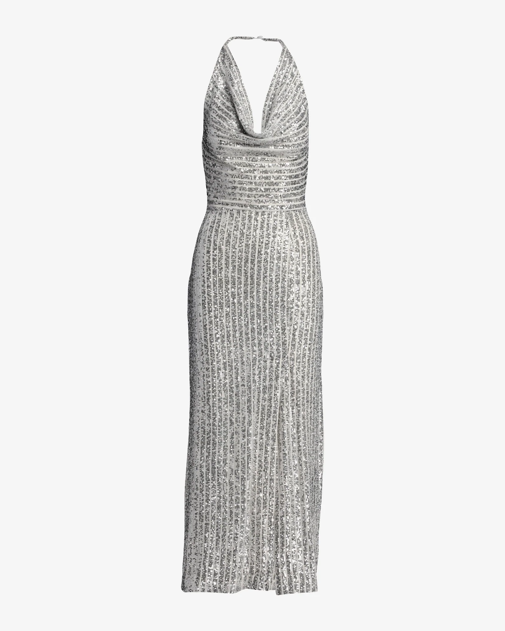 Sequin Rib Cowl Neck Slit Gown Silver - Mycitystee