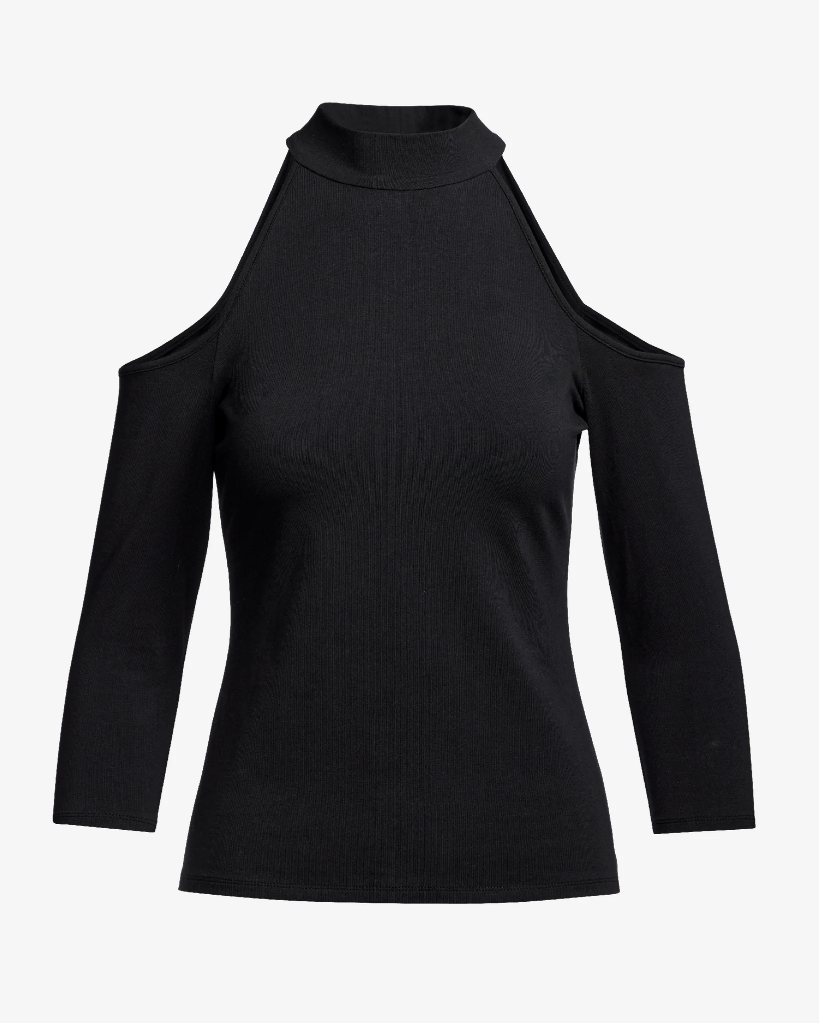So Sexy Mock Neck Cold Shoulder Top Proper Black - Mycitystee