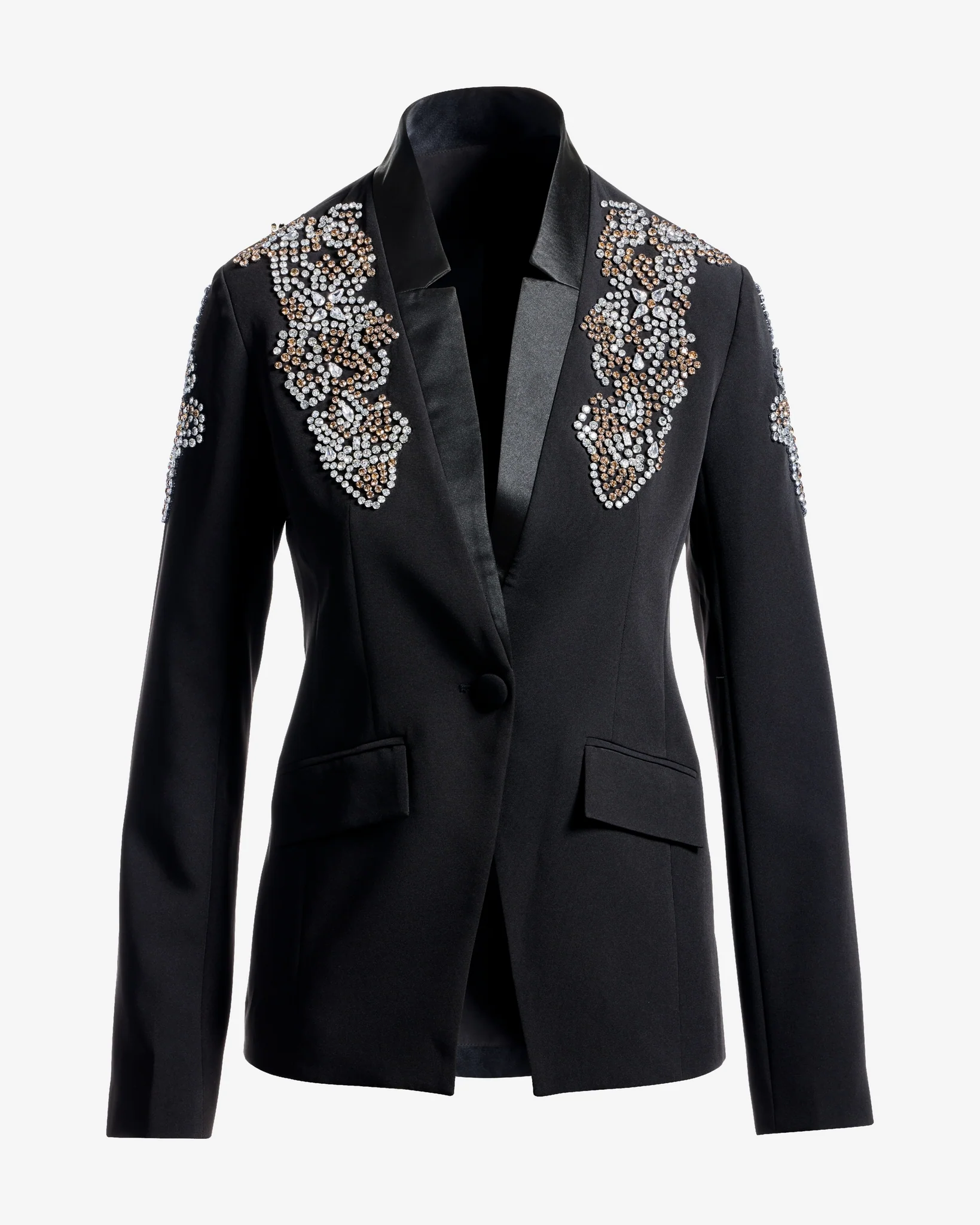 Crystal Embellished Single Button Blazer Black - Mycitystee