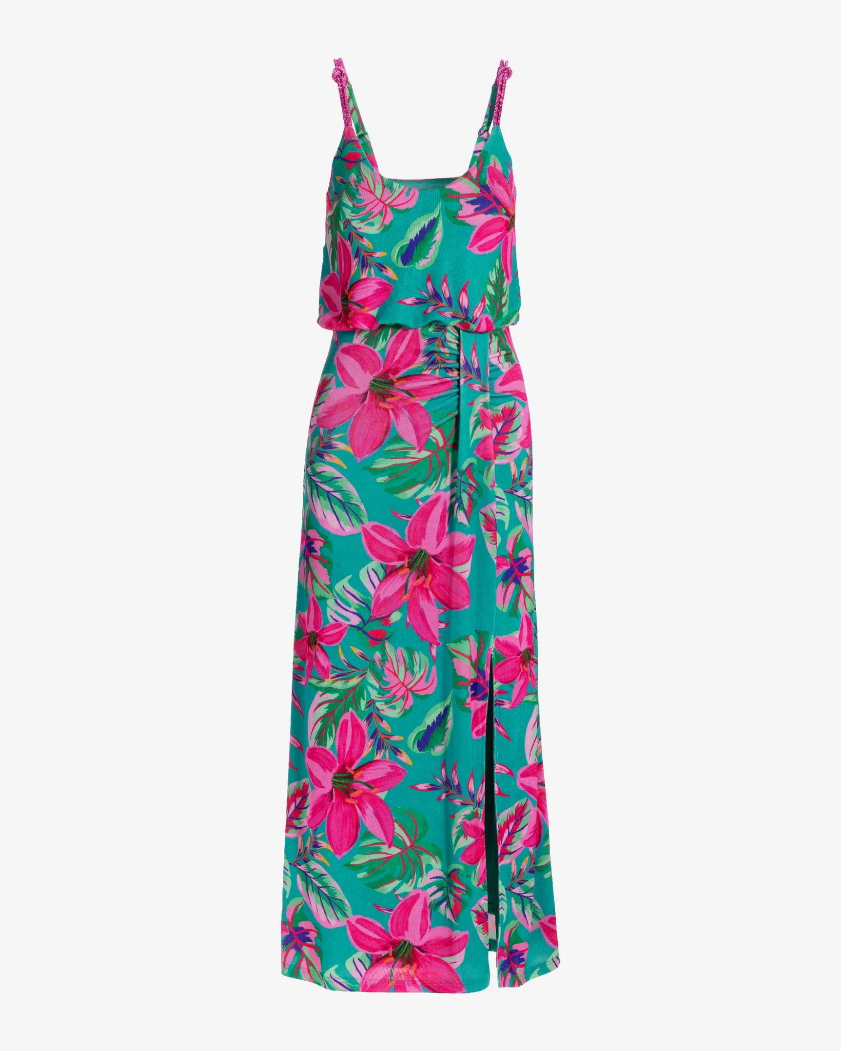 Crystal Strap Tropical Paradise Slinky Maxi Dress Tropical Paradise - Mycitystee