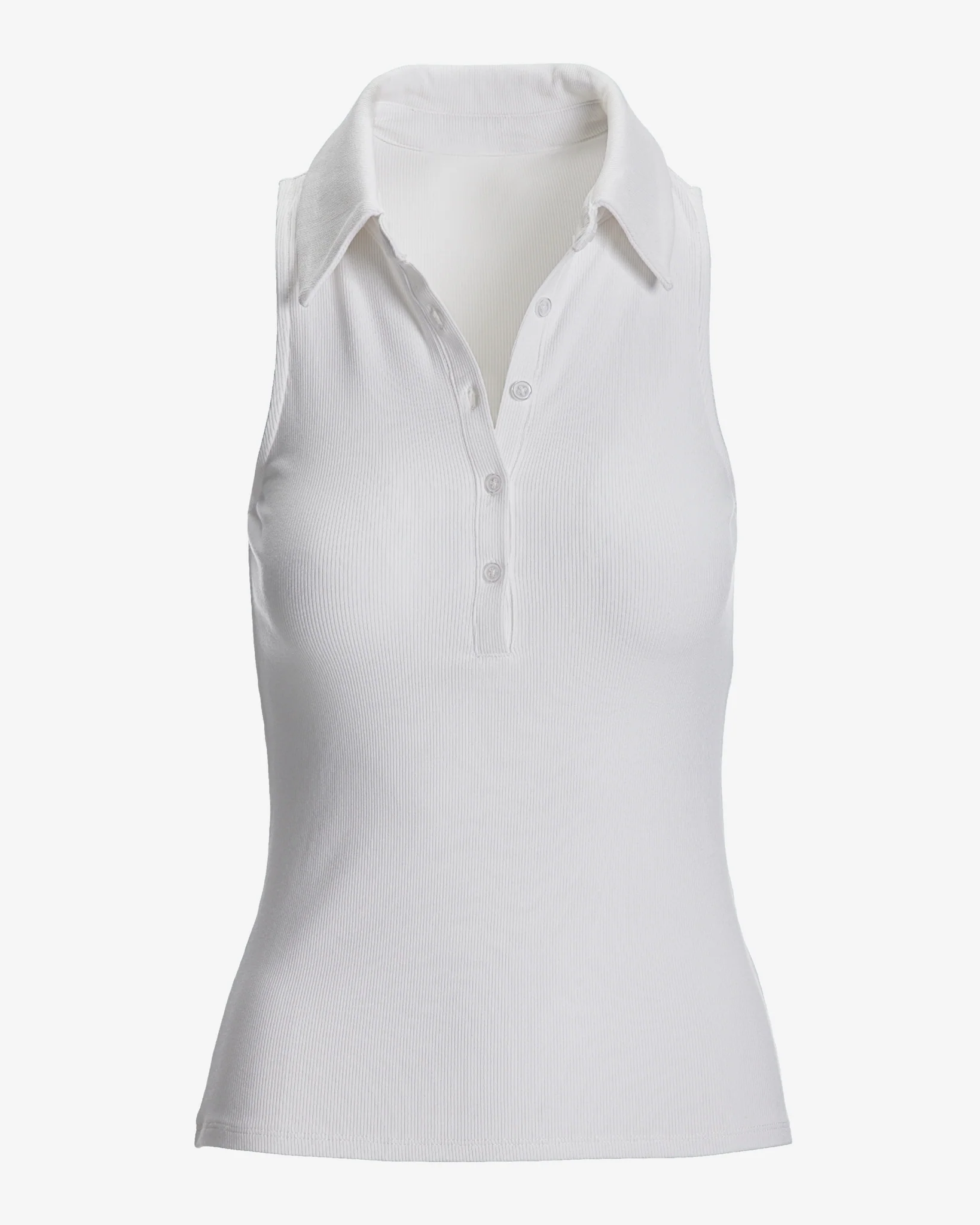 So Essential Ribbed Henley Collared Tank White - Mycitystee