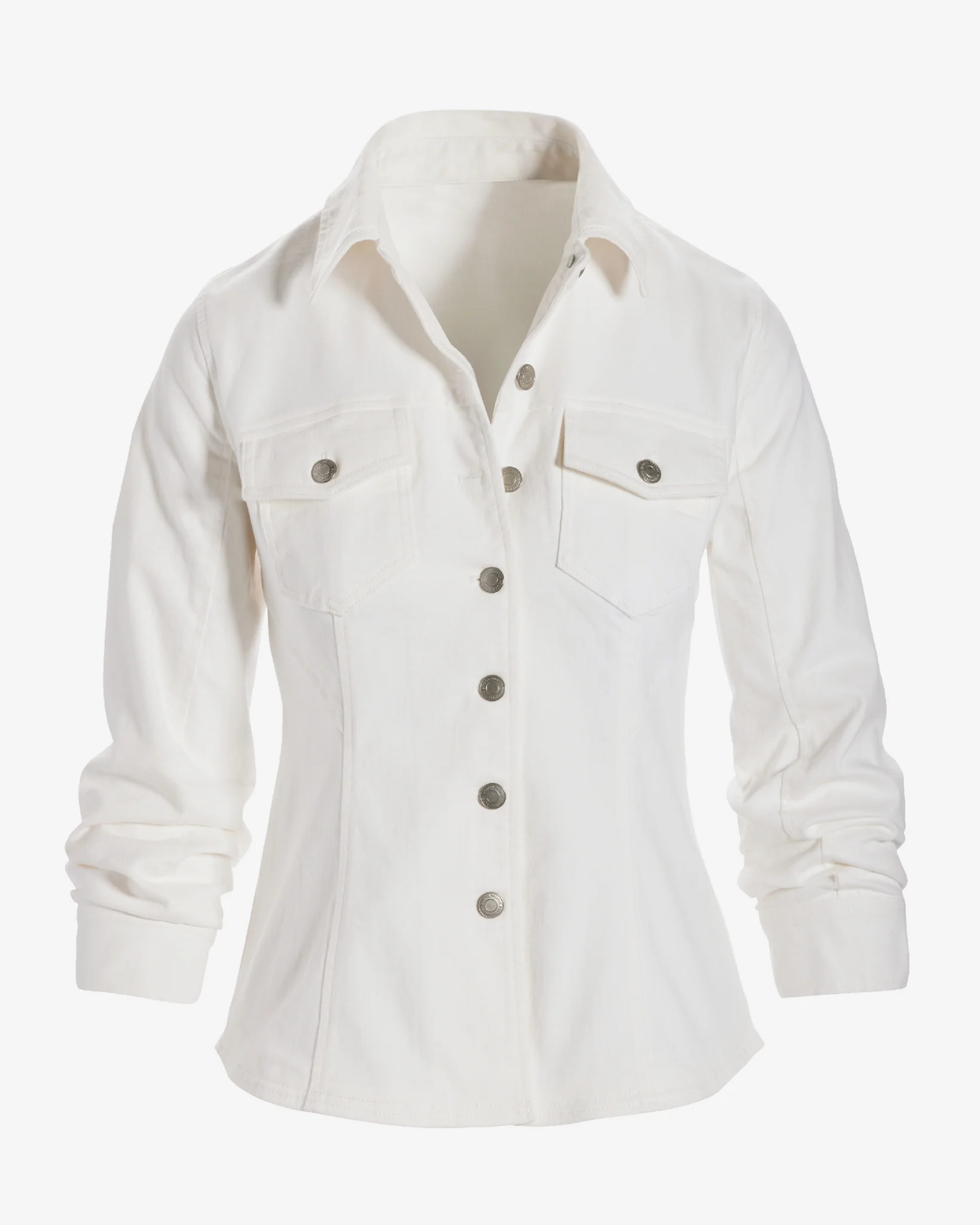 Ruched Sleeve Shaped Denim Jacket White - Mycitystee