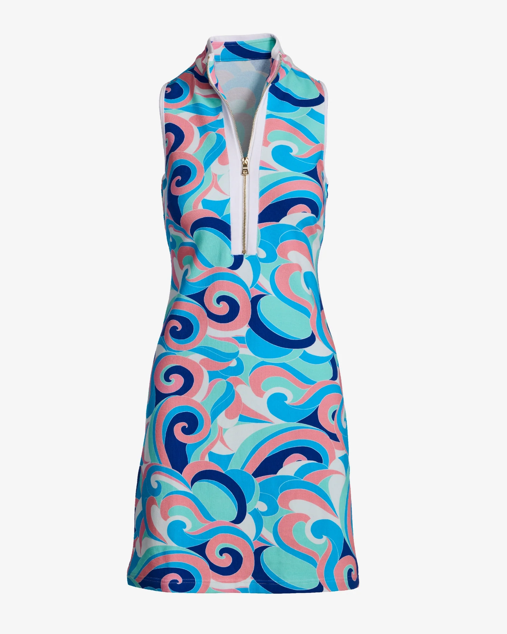 Chic Zip Printed Sleeveless Dress Sporty Abstract - Mycitystee