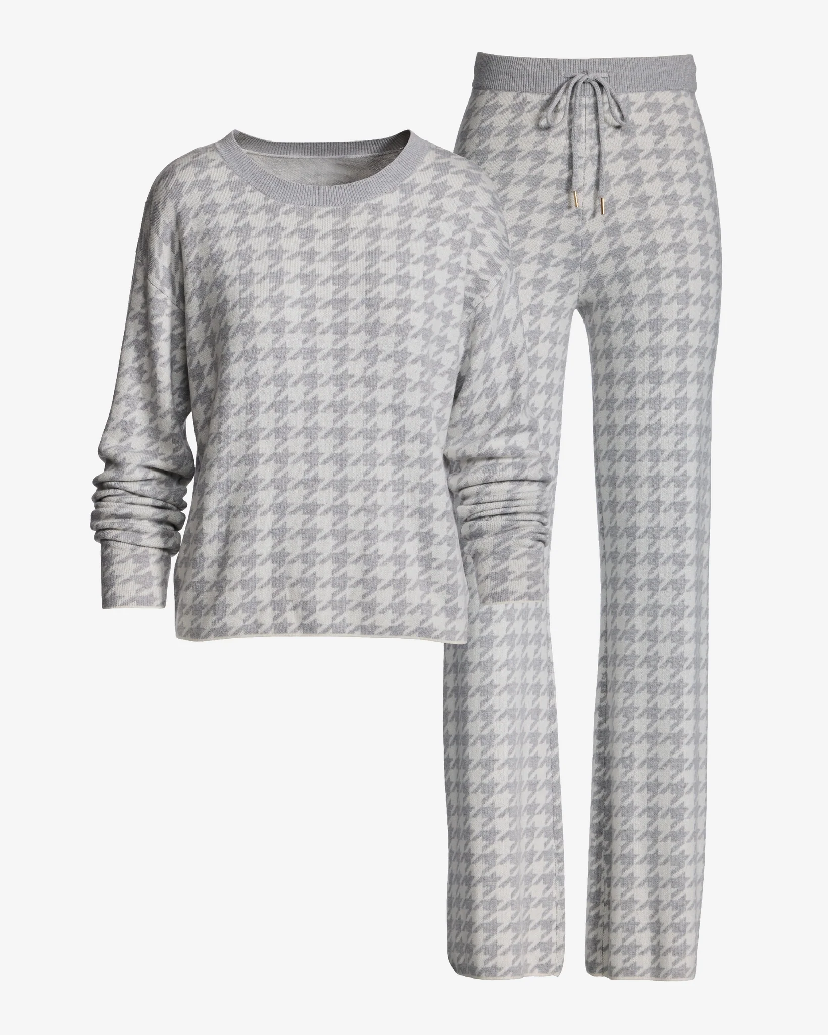Houndstooth Sweater Lounge Set White/Gray - Mycitystee