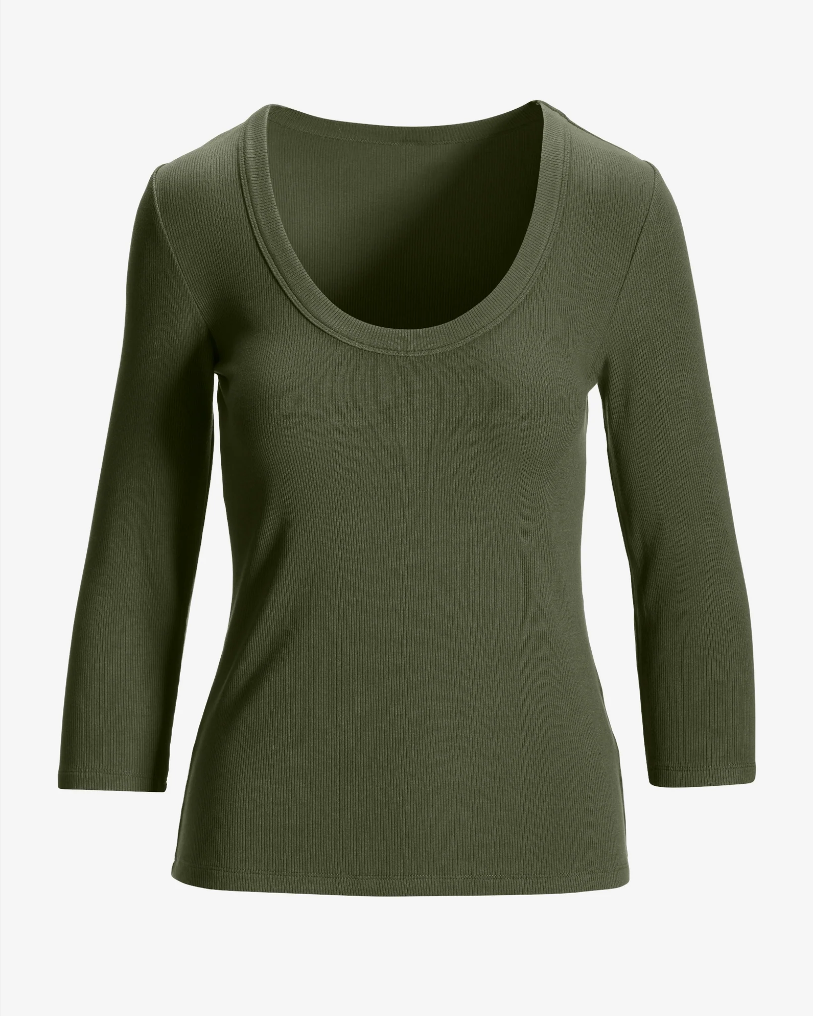 So Essential Ribbed Scoop Three Quarter Top Olive Night - Mycitystee