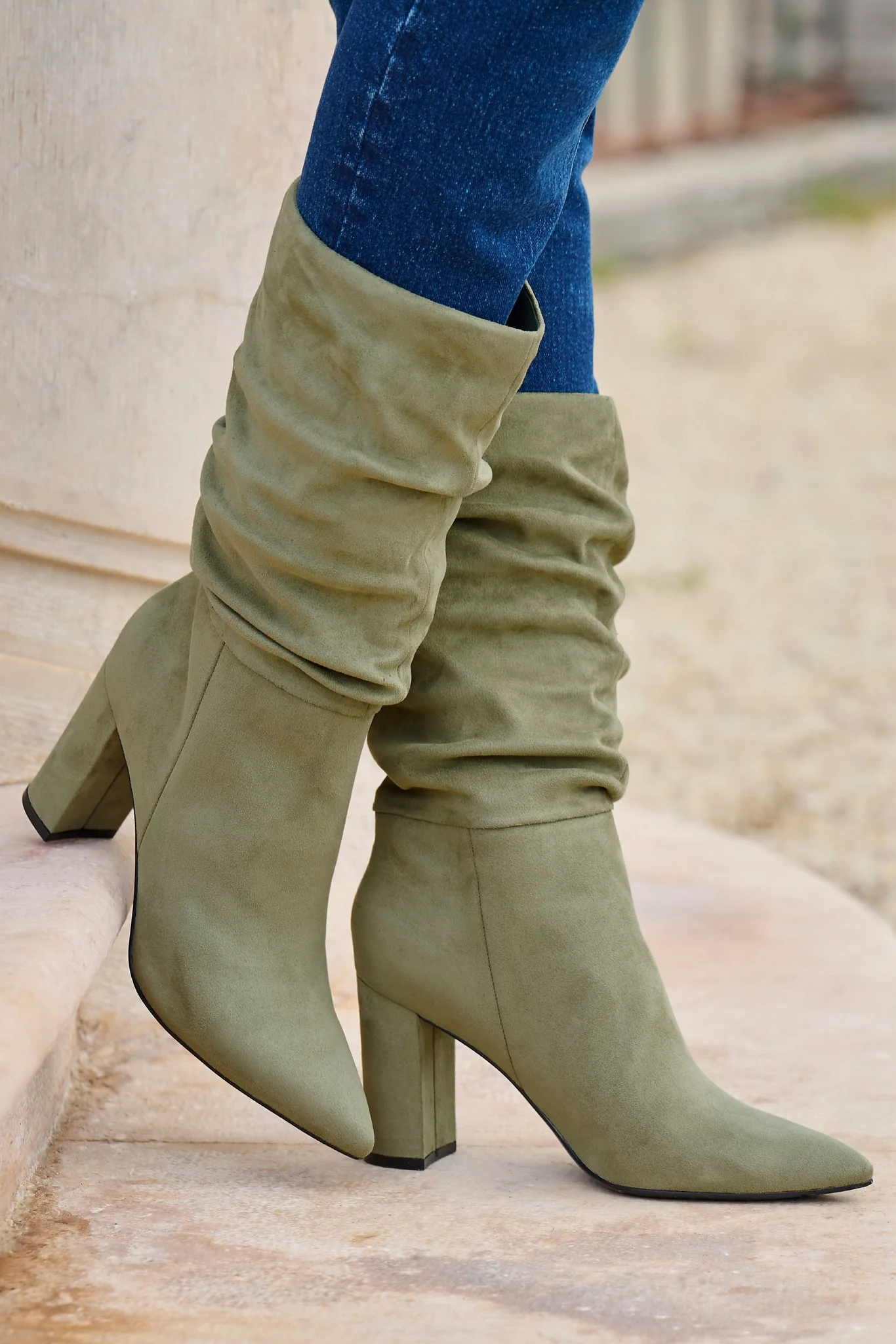 Suede Slouchy Boot Olive - Mycitystee