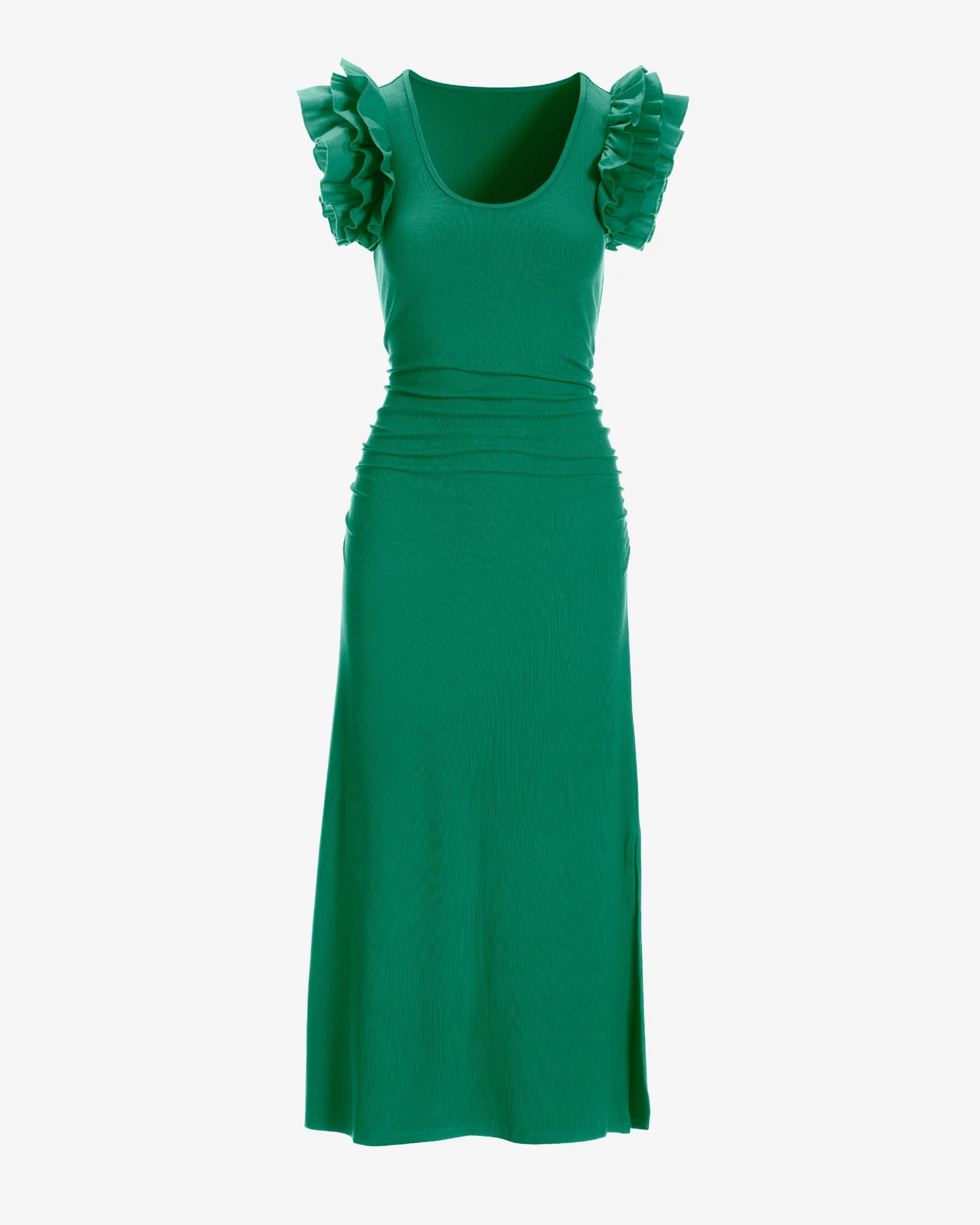 Ruffle Knit Rib Ruched Dress Shamrock - Mycitystee