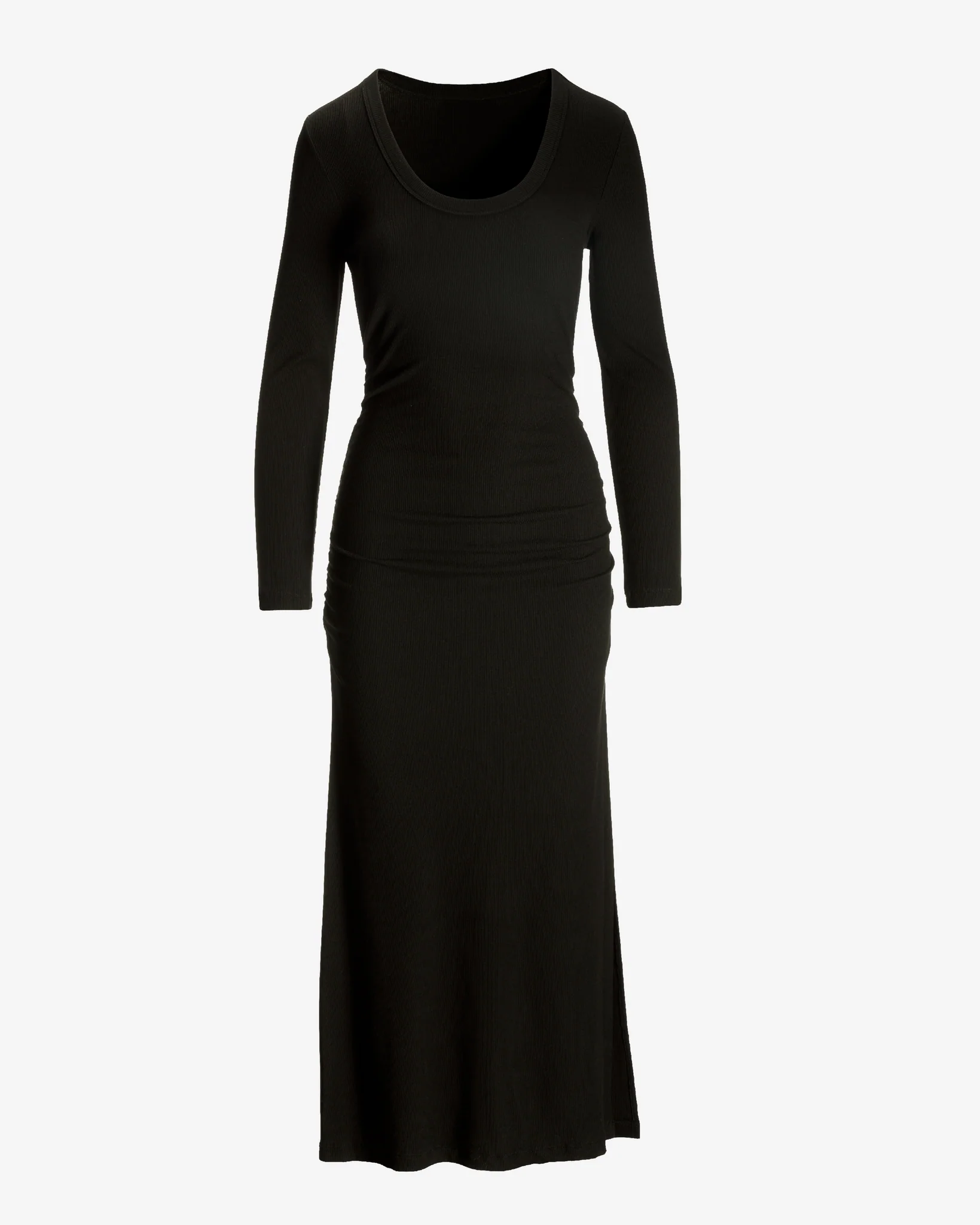 Long Sleeve Scoop Neck Ribbed Midi Dress Black - Mycitystee
