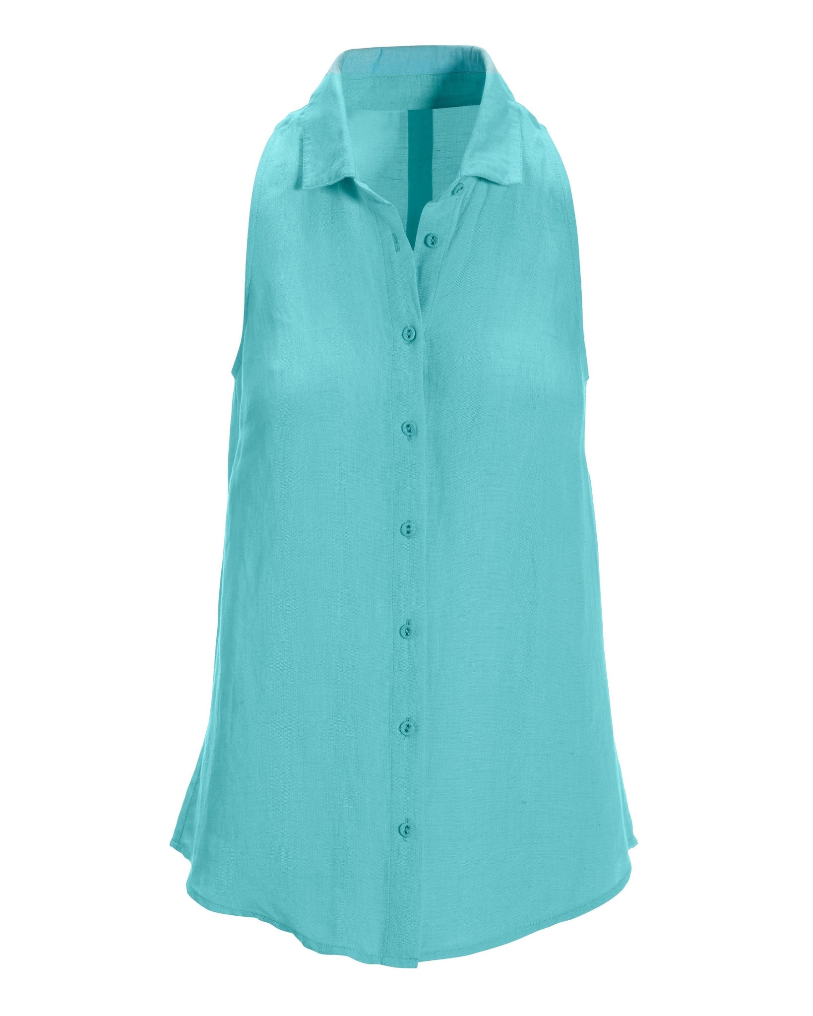 Linen Sleeveless Button-Front Shirt Blue Radiance - Mycitystee