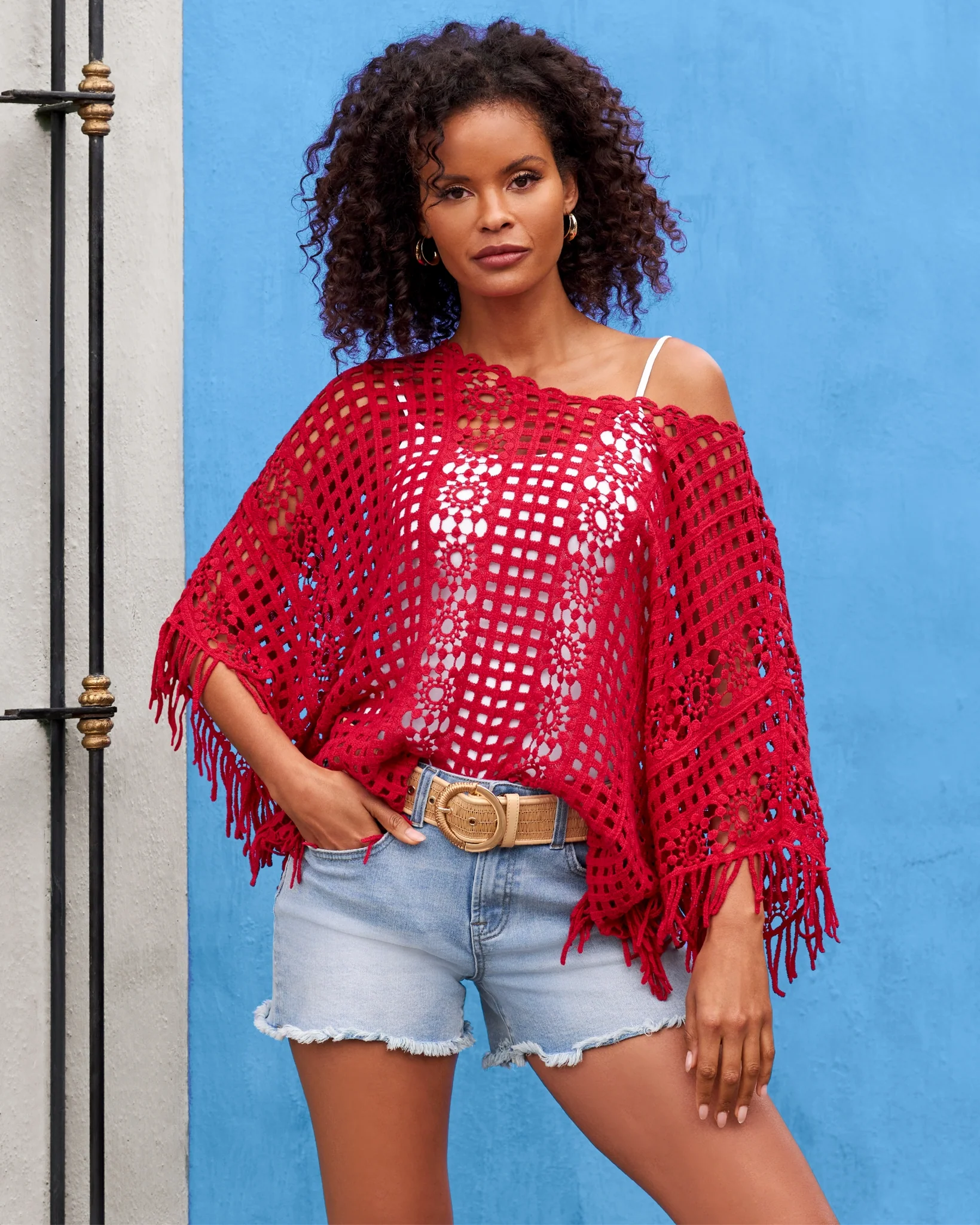 Effortless Crochet Pullover Poncho Racing Red - Mycitystee