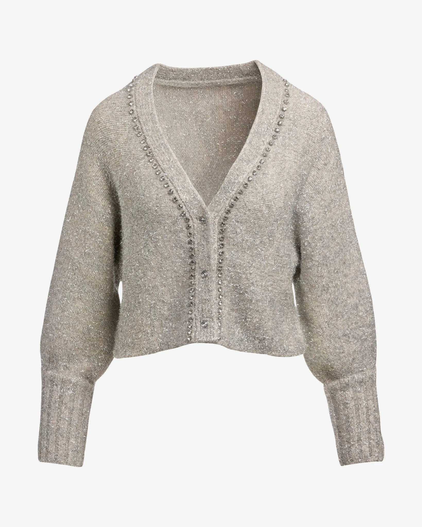 Metallic Plush Embellished Cardigan Sweater Gold - Mycitystee