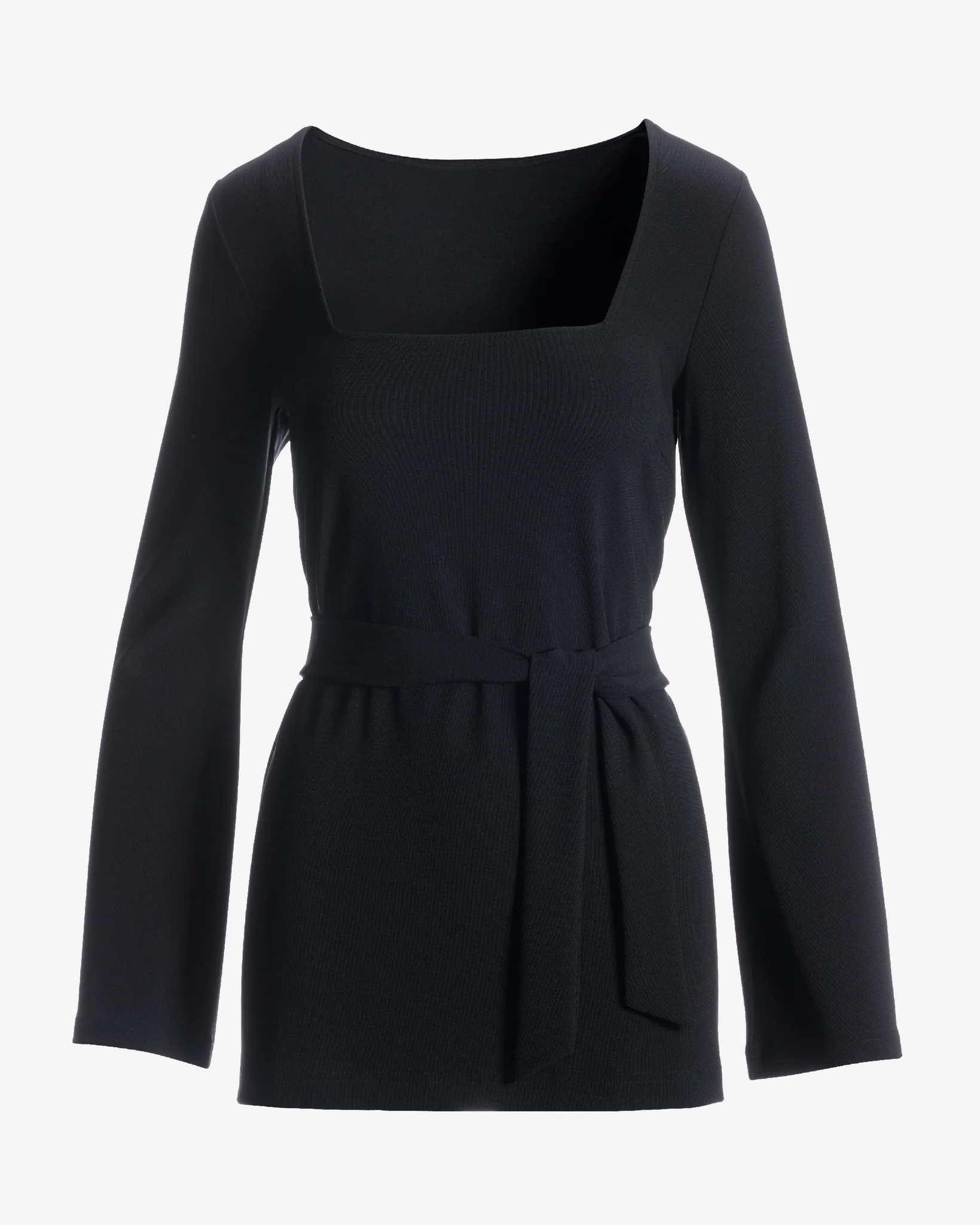 Beyond Travel Square Neck Tie Waist Top Jet Black - Mycitystee