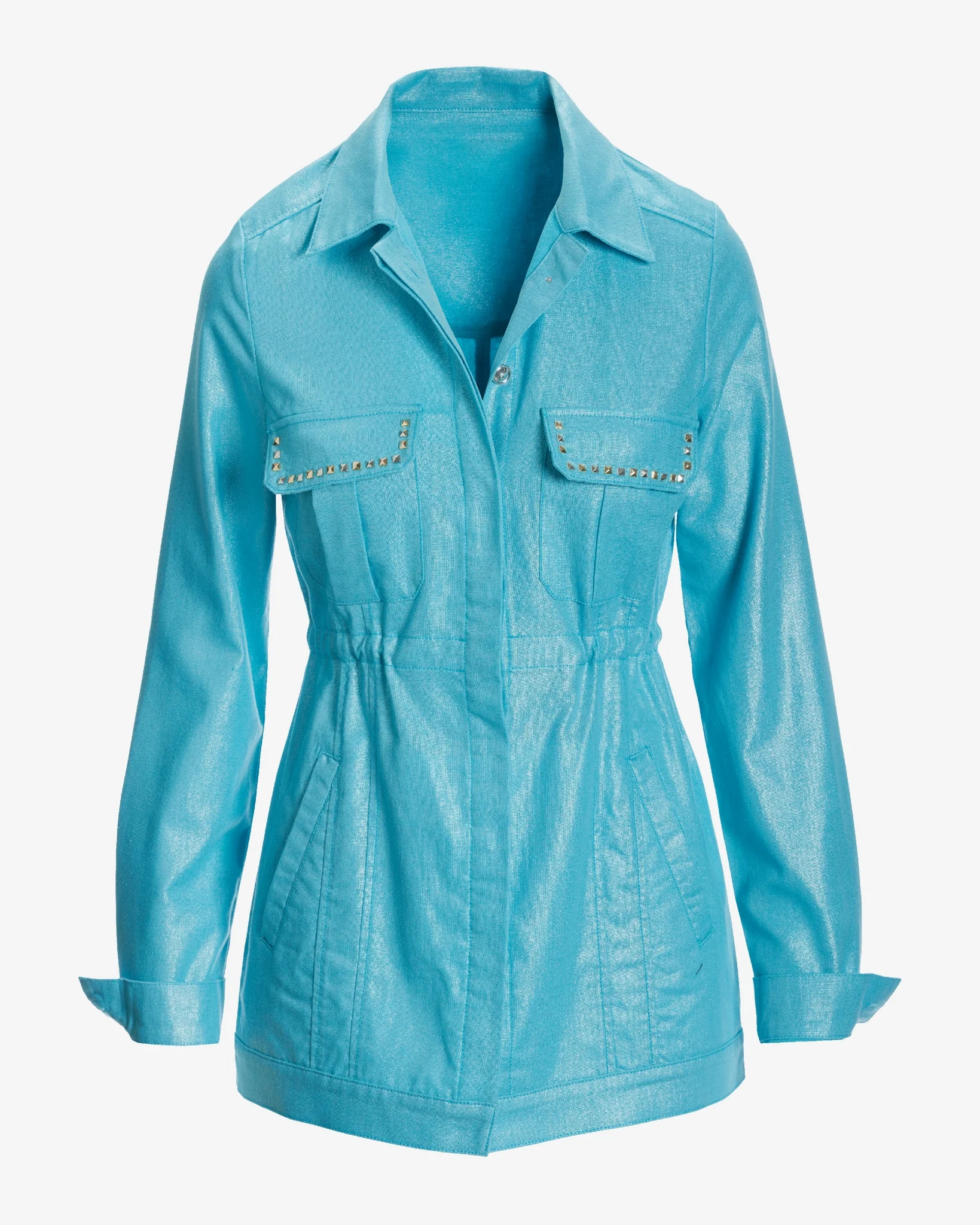Metallic Brushed Linen Utility Jacket Blue Topaz - Mycitystee