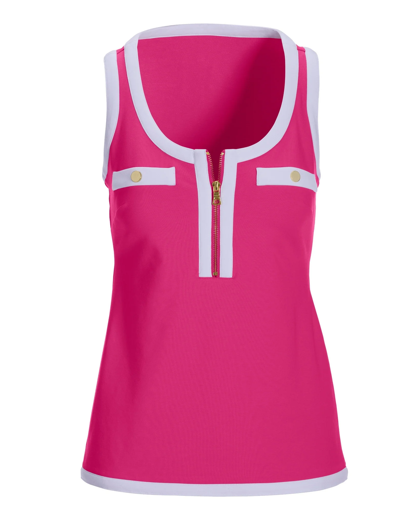 Scoop-Neck Color Block Zip Top Pink - Mycitystee