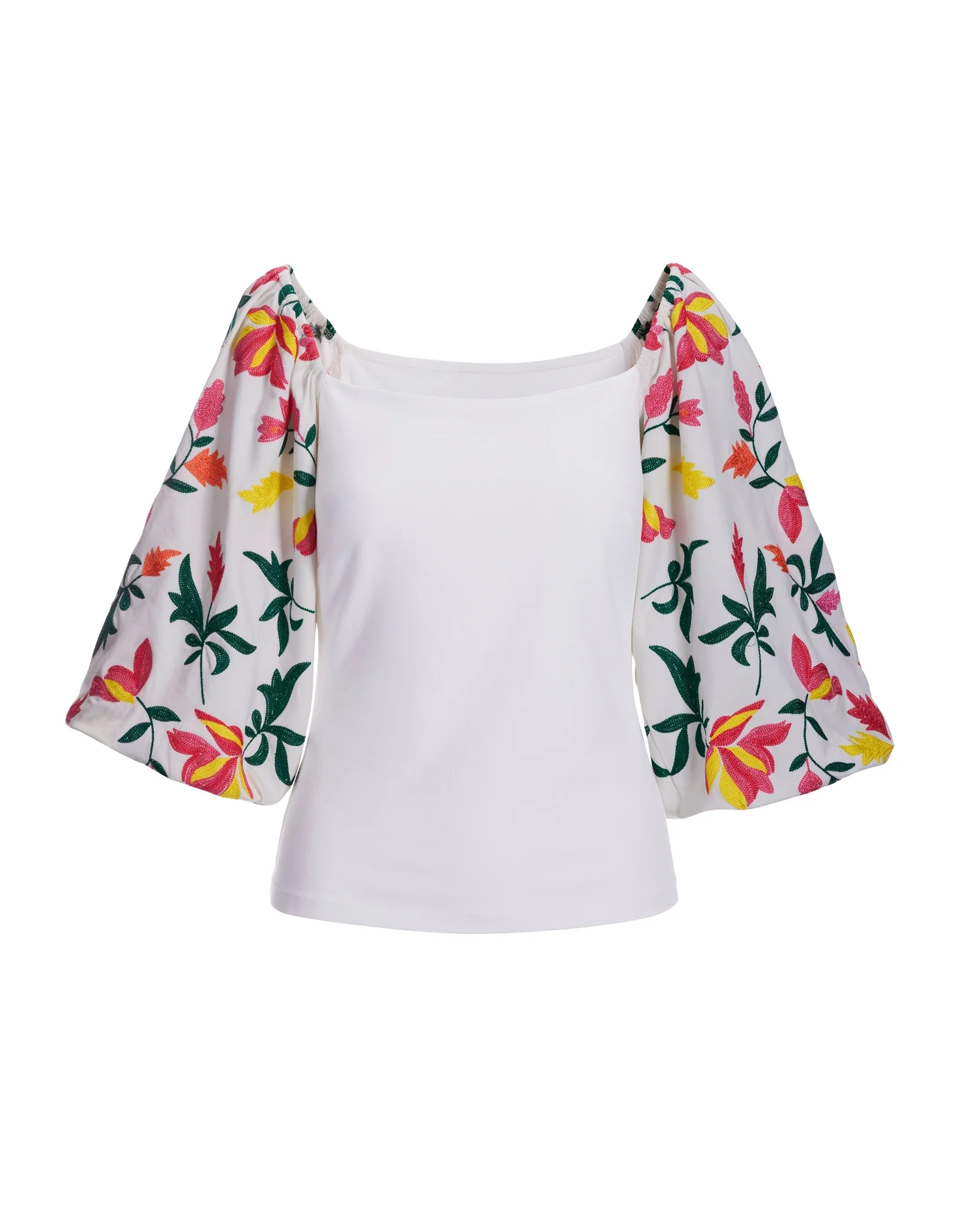 Embroidered-Sleeve Square-Neck Knit Top Multi - Mycitystee