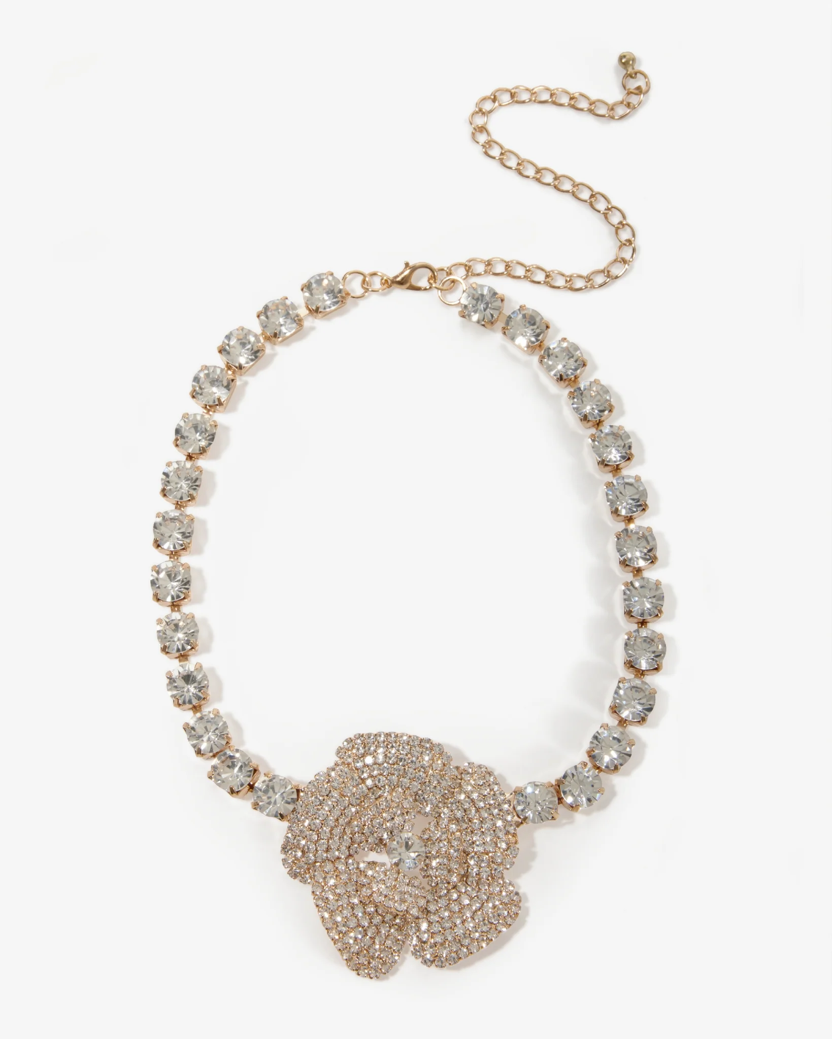 Rosette Rhinestone Choker Necklace Gold - Mycitystee