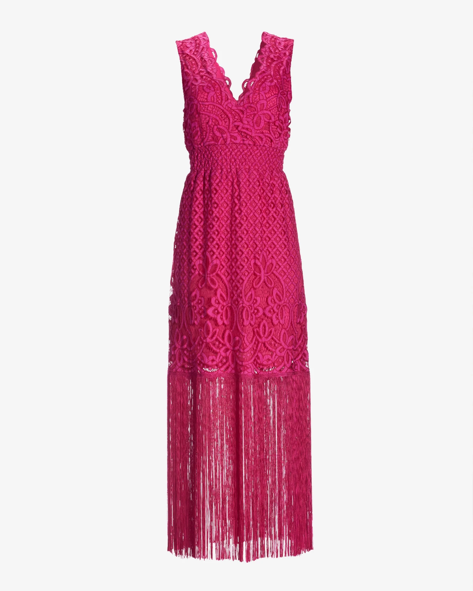 Lace V Neck Fringe Dress Very Berry - Mycitystee