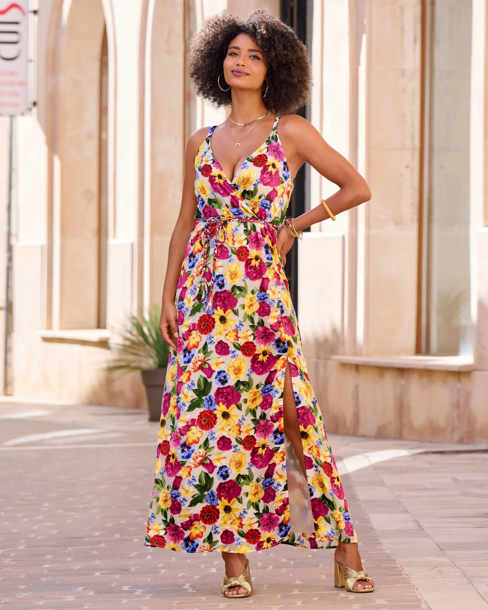 Surplice Burnout Sunflower Maxi Dress Multi - Mycitystee