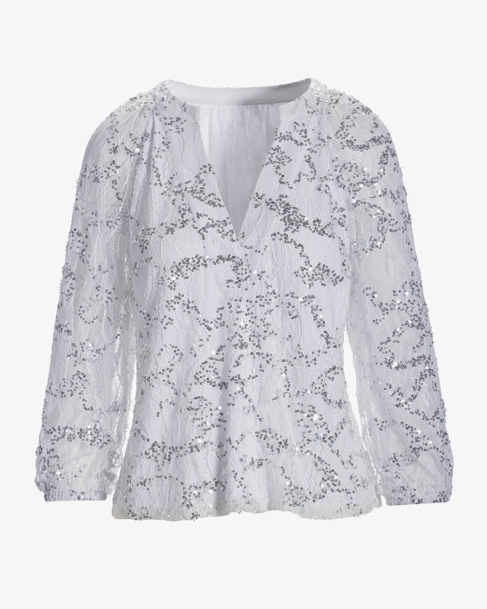 Sequin Lace Three Quarter Sleeve Top Pure White - Mycitystee