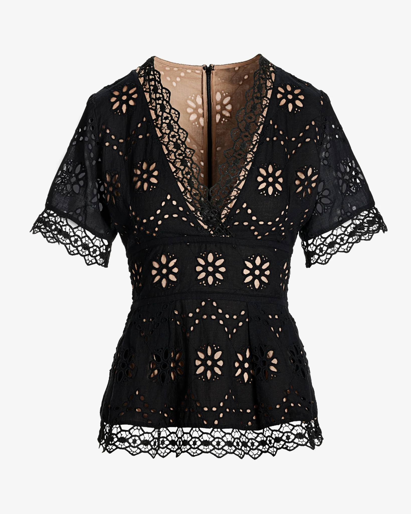 Exploded Eyelet Peplum Blouse Black - Mycitystee