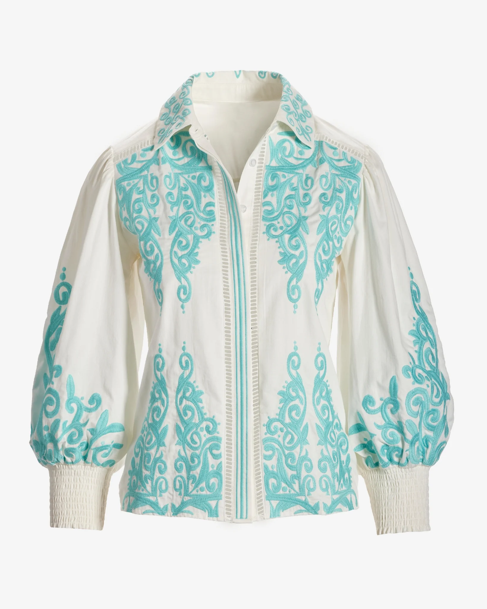 Hamptons Scroll Detail Button Up Shirt Tanager Turquoise - Mycitystee