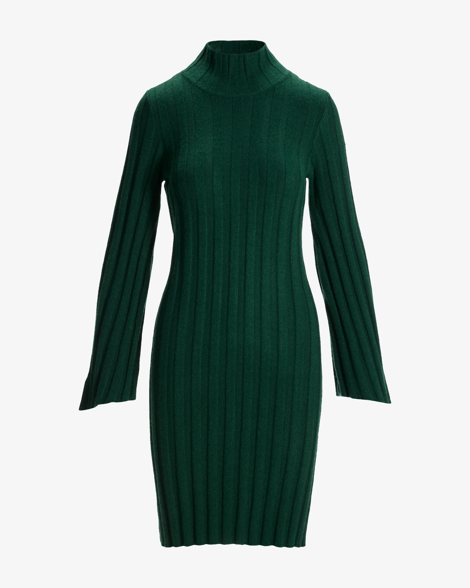 Turtleneck Bell Sleeve Wide Rib Sweater Dress Deep Emerald - Mycitystee