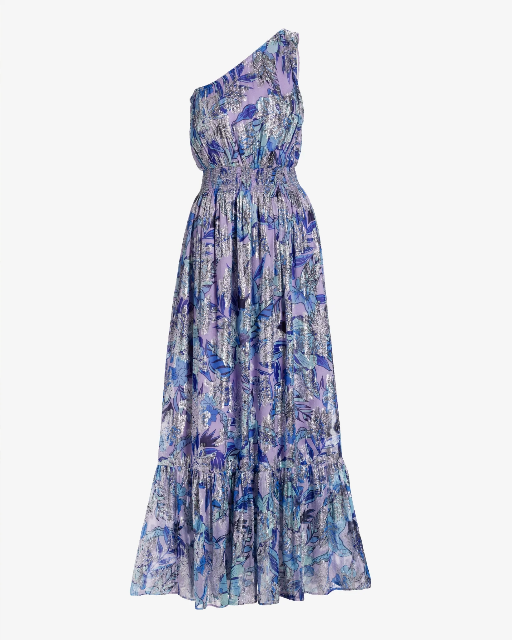 Azul Blooms Print One Shoulder Metallic Maxi Dress Azul Blooms - Mycitystee