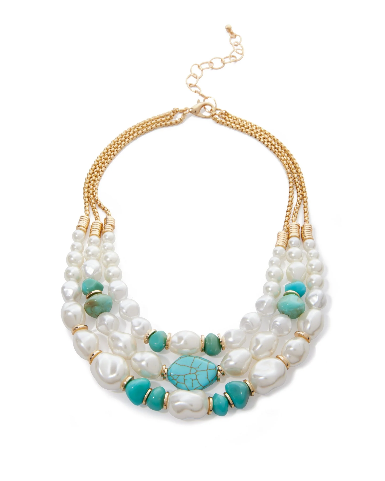 Pearl And Turquoise Layered Necklace Turquoise Multi - Mycitystee