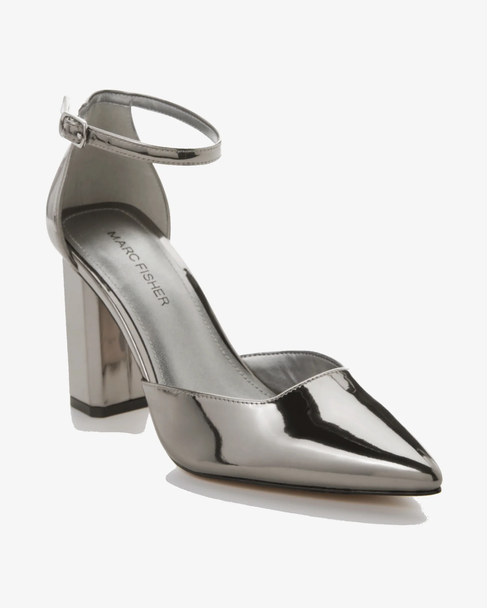 Pointed Toe Metallic Ankle Strap Heel Pewter - Mycitystee