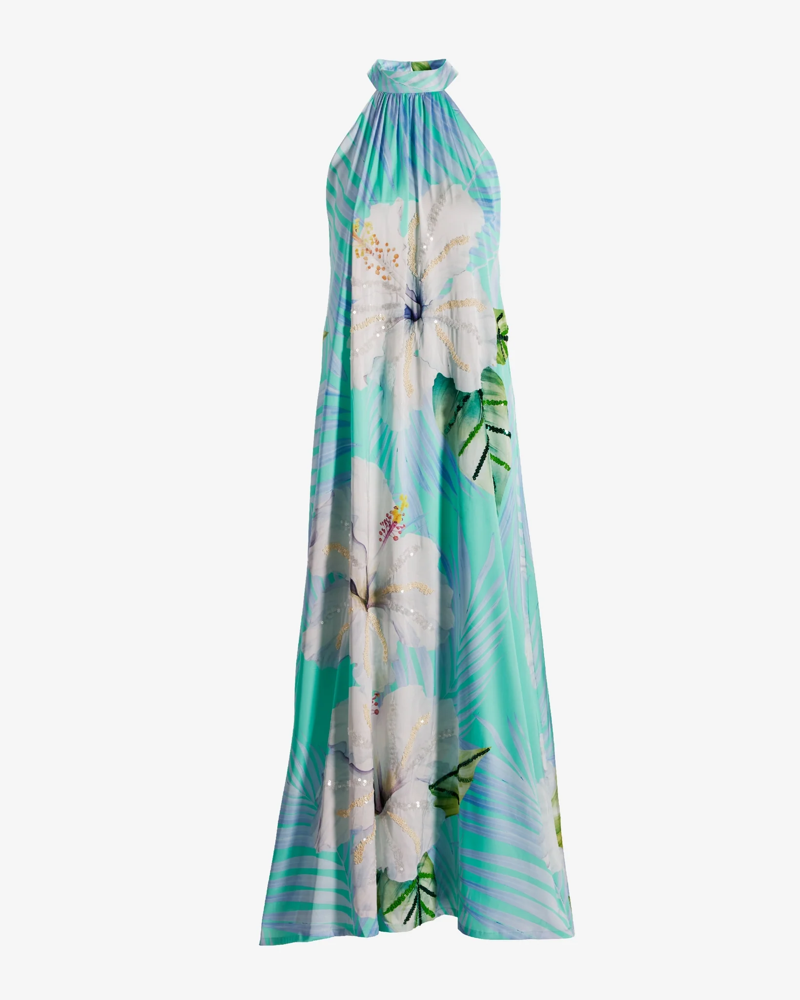 Exploded Hibiscus Sequin Embellished Halter Maxi Dress Exploded Hibiscus - Mycitystee