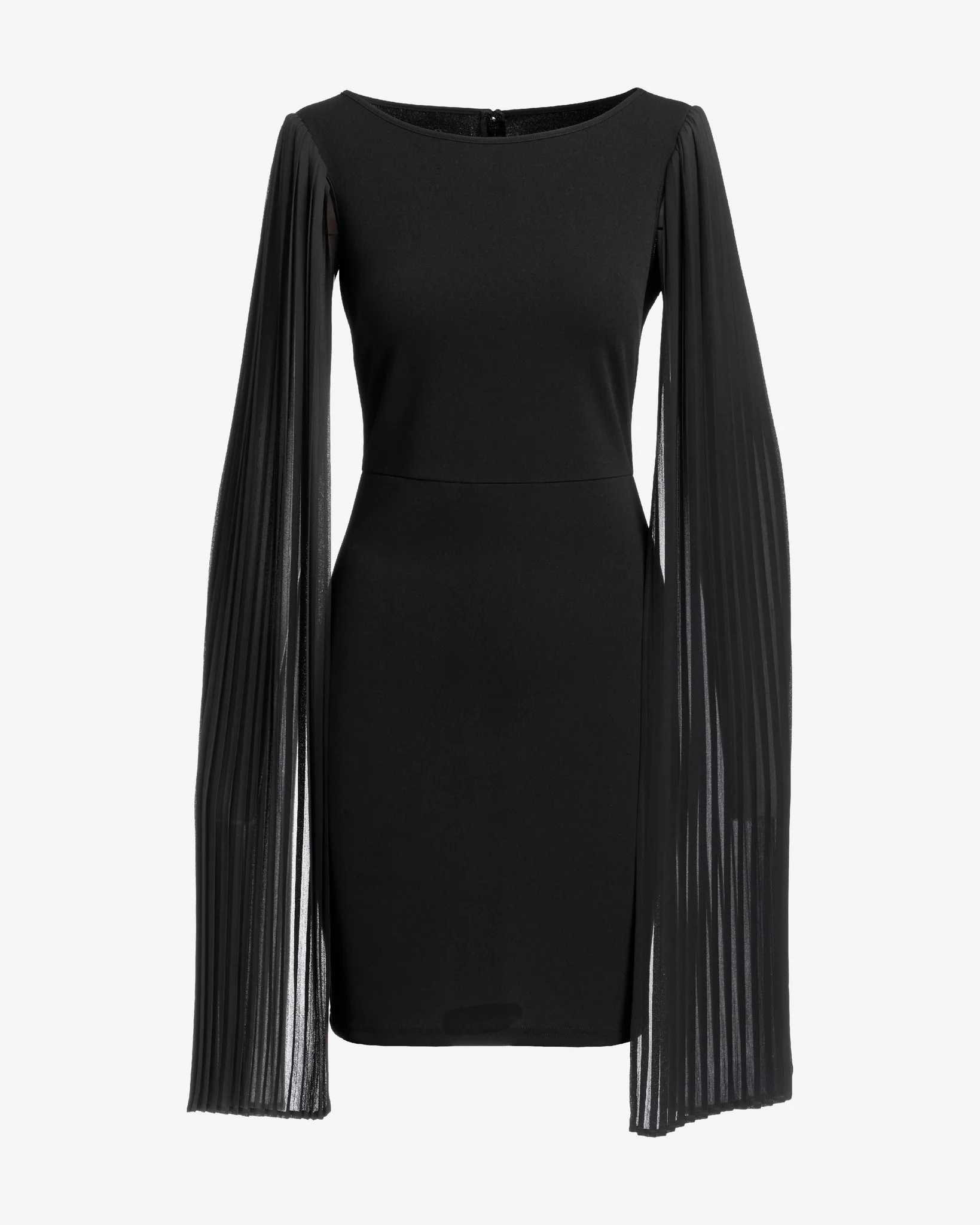 Pleated Cape Sleeve Boat Neck Sheath Dress Black - Mycitystee