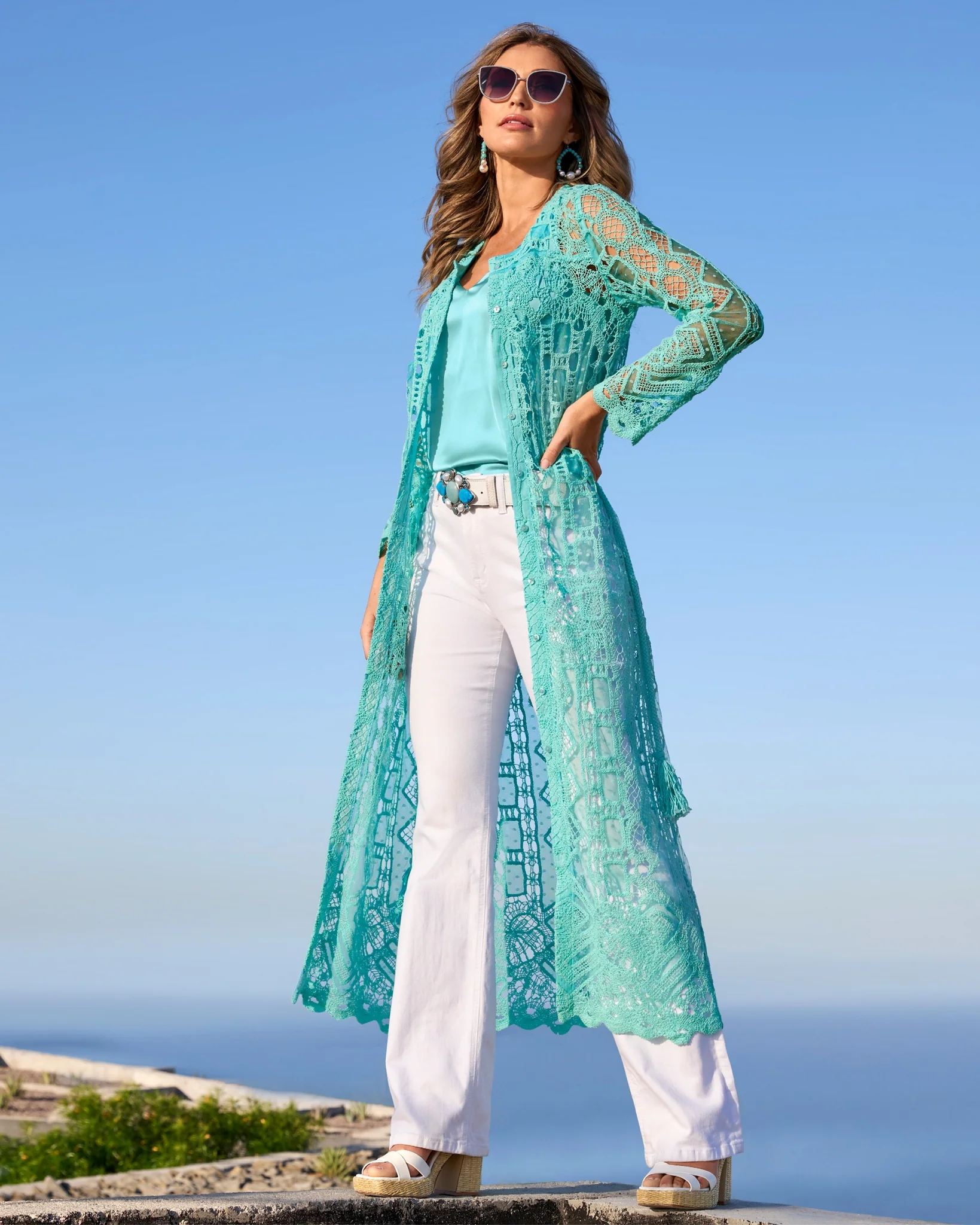 Mesh Crochet Mix Duster Tanager Turquoise - Mycitystee