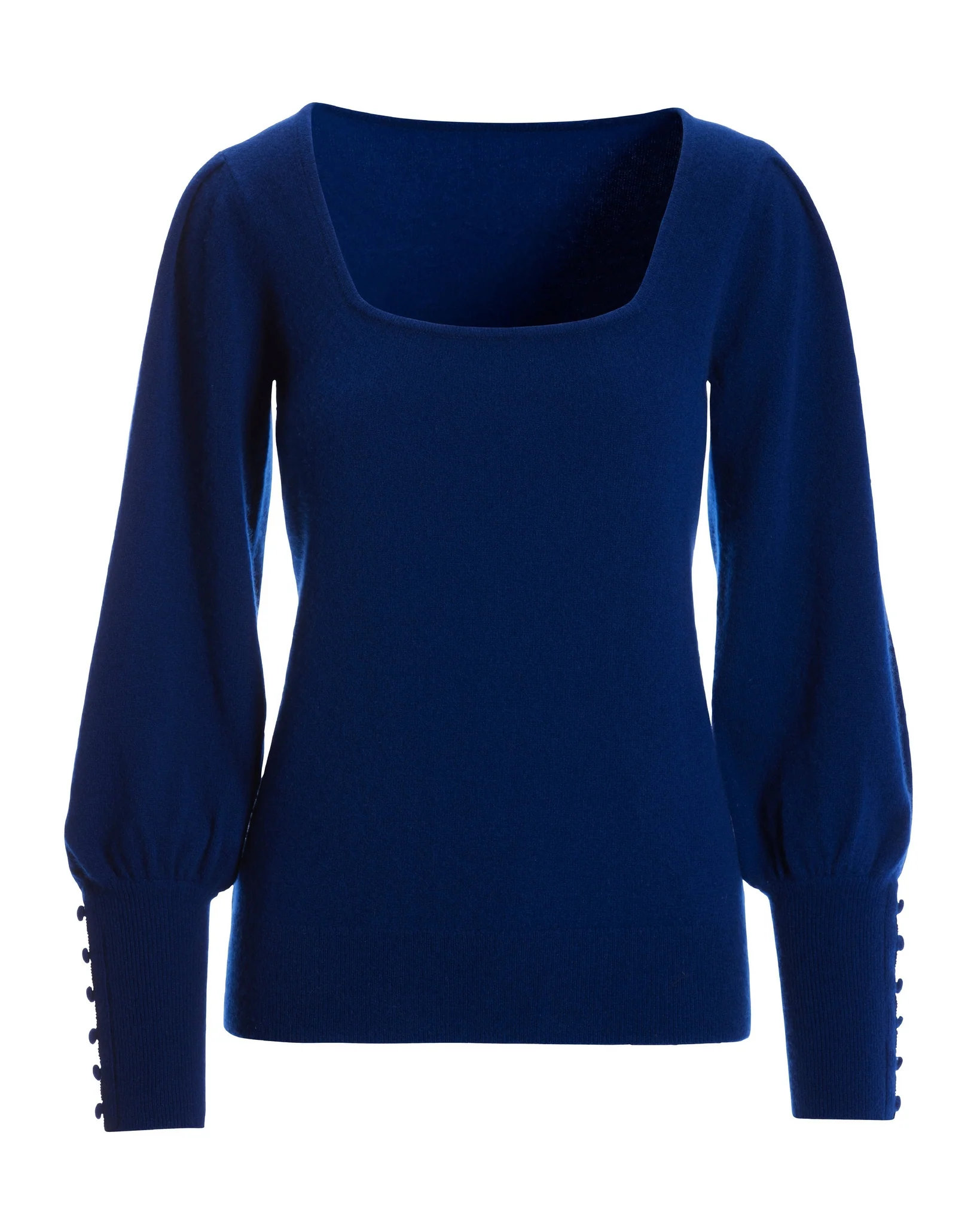 Cashmere Square-Neck Button-Cuff Sweater Royal - Mycitystee