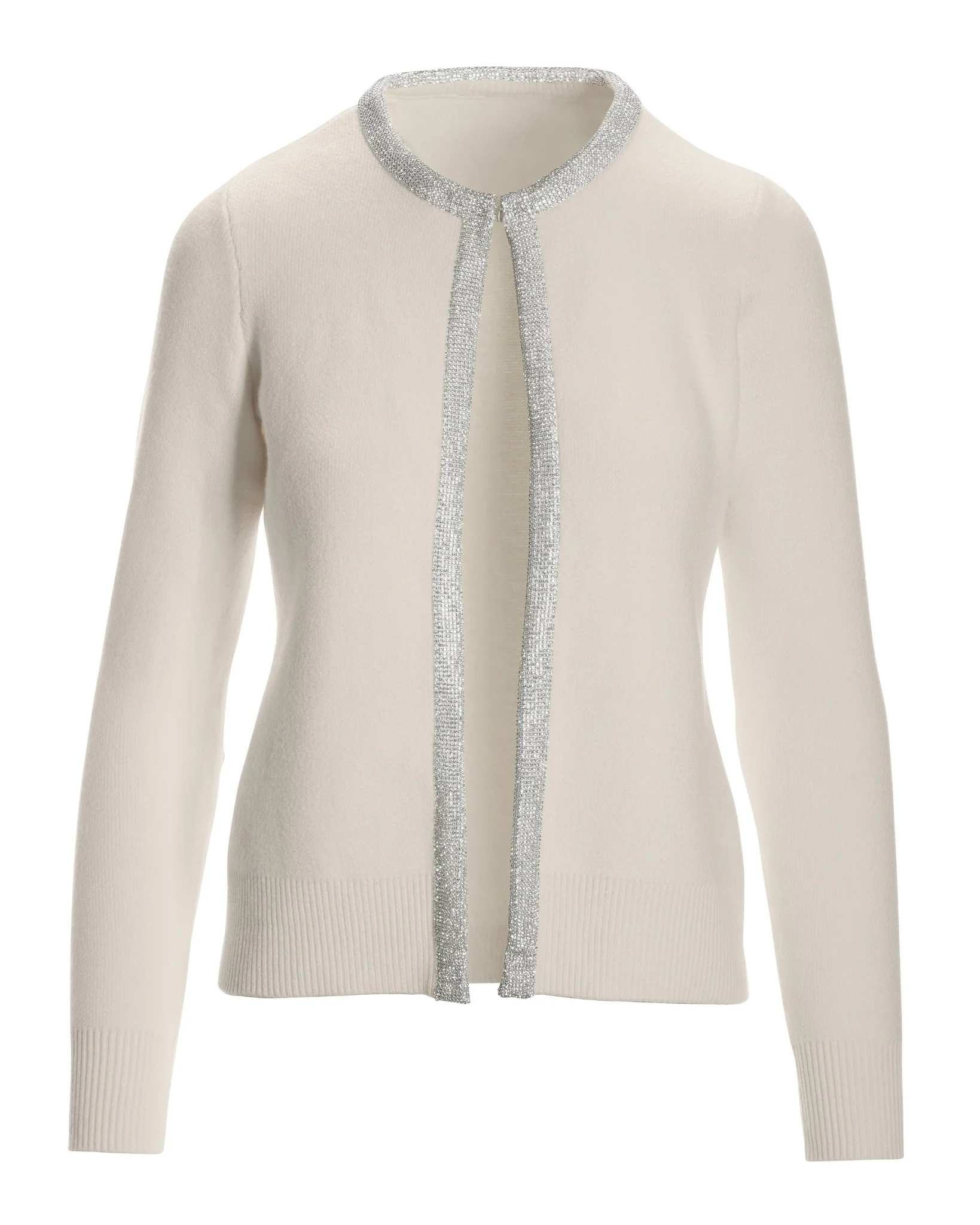 Rhinestone Trim Cardigan Off White - Mycitystee