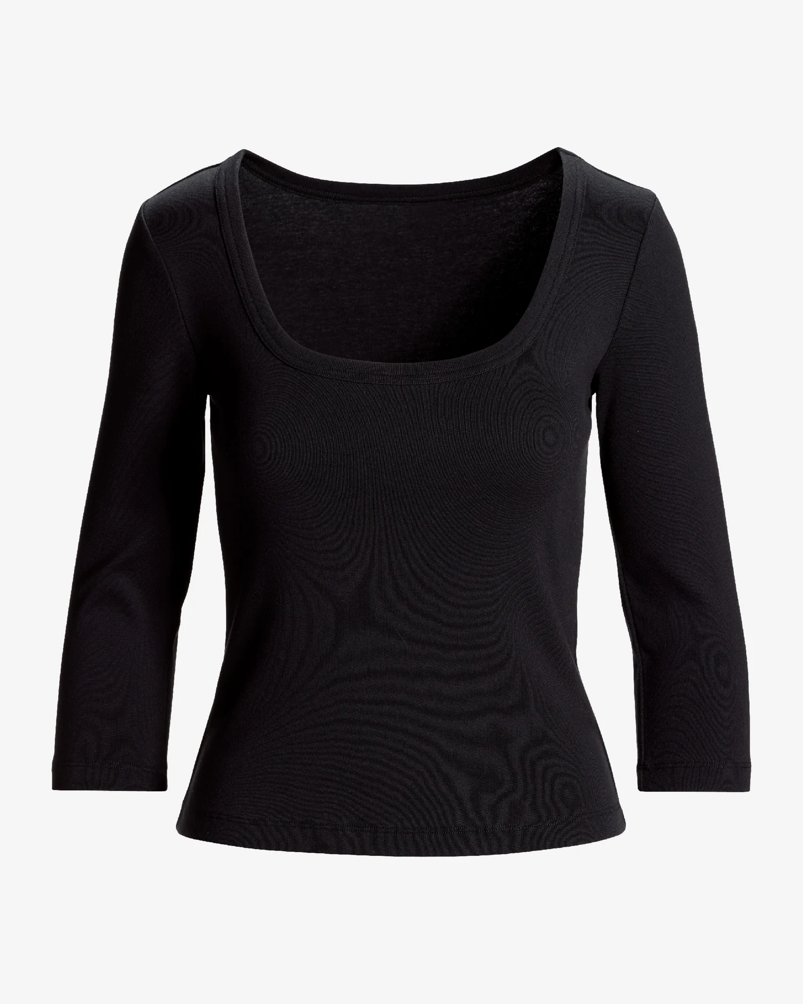 Cotton Scoop Neck Three Quarter Sleeve Top Proper Black - Mycitystee