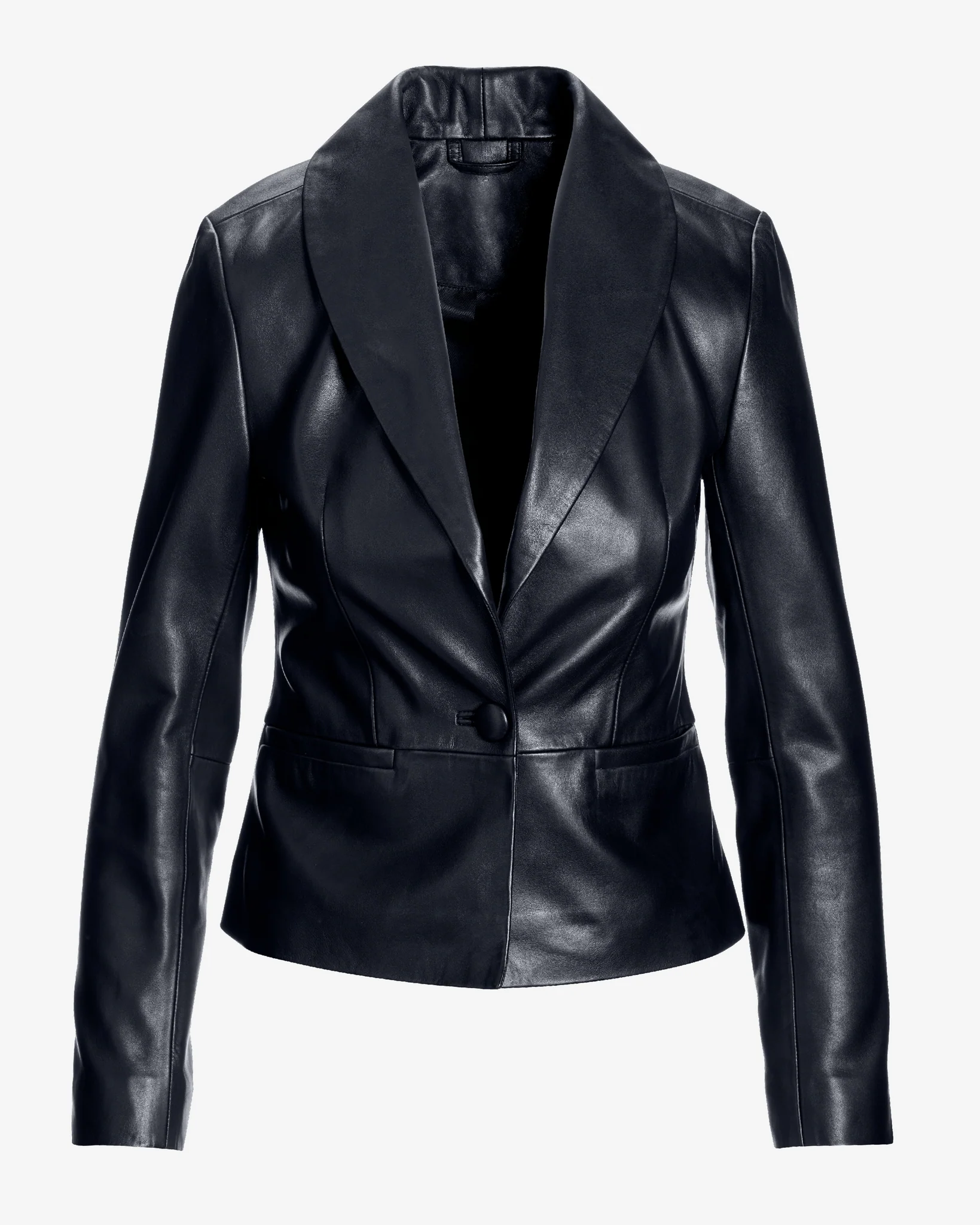 Genuine Leather Shawl Collar Jacket Black - Mycitystee