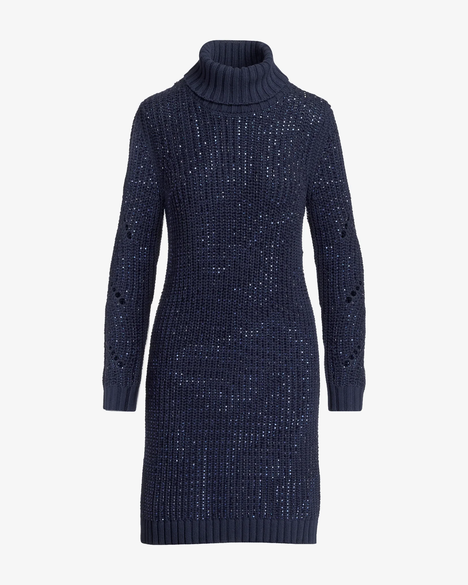 Crystal Embellished Turtleneck Sweater Dress Navy - Mycitystee